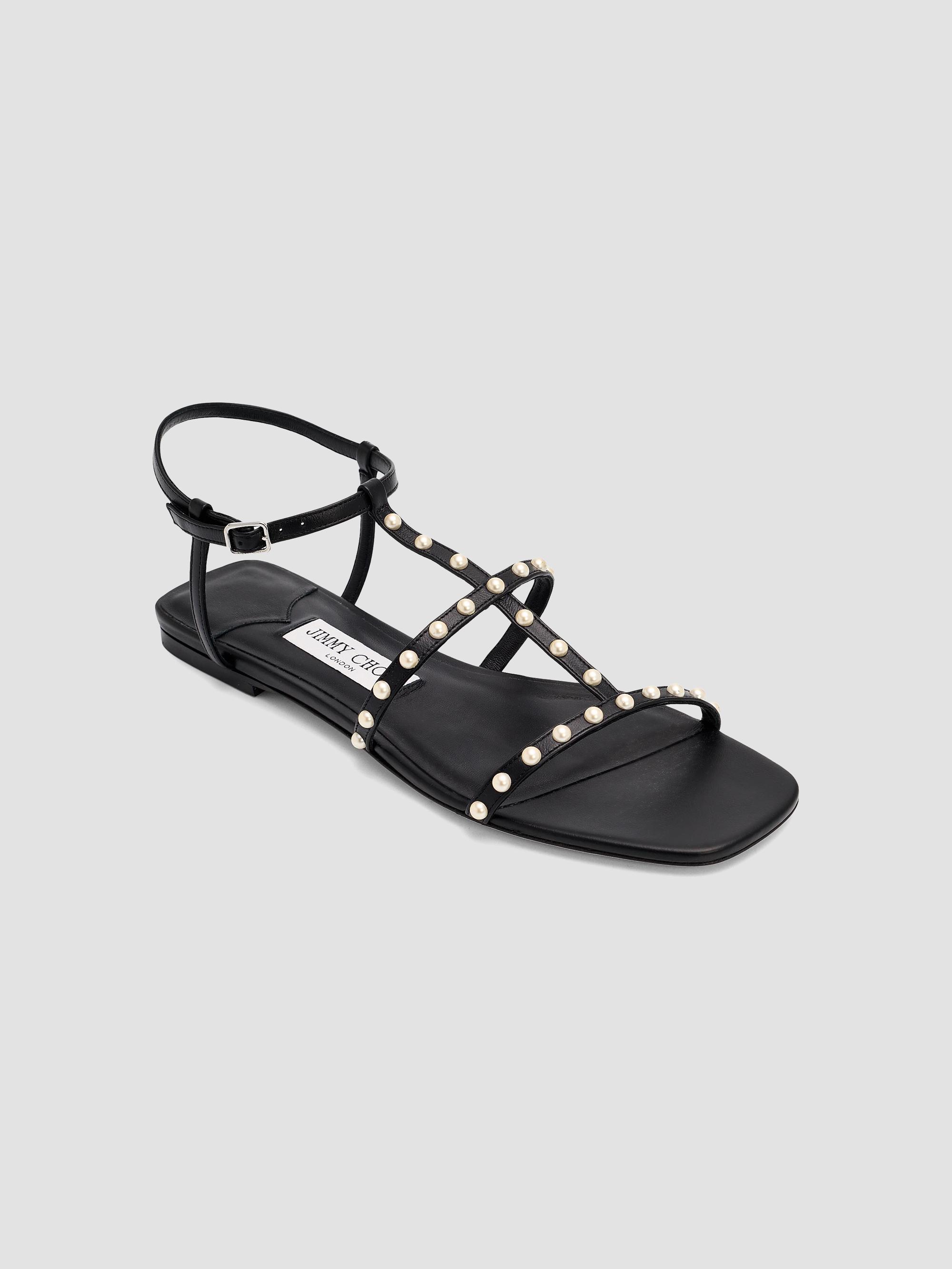 Jimmy Choo Gwyn Pearl-Embellished Leather Flat Sandals | Saks