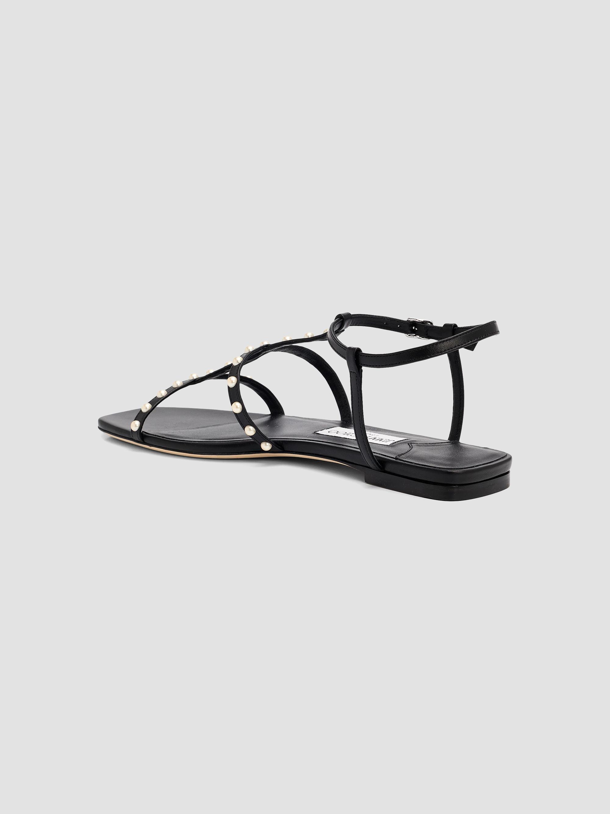 Jimmy Choo Gwyn Pearl-Embellished Leather Flat Sandals | Saks