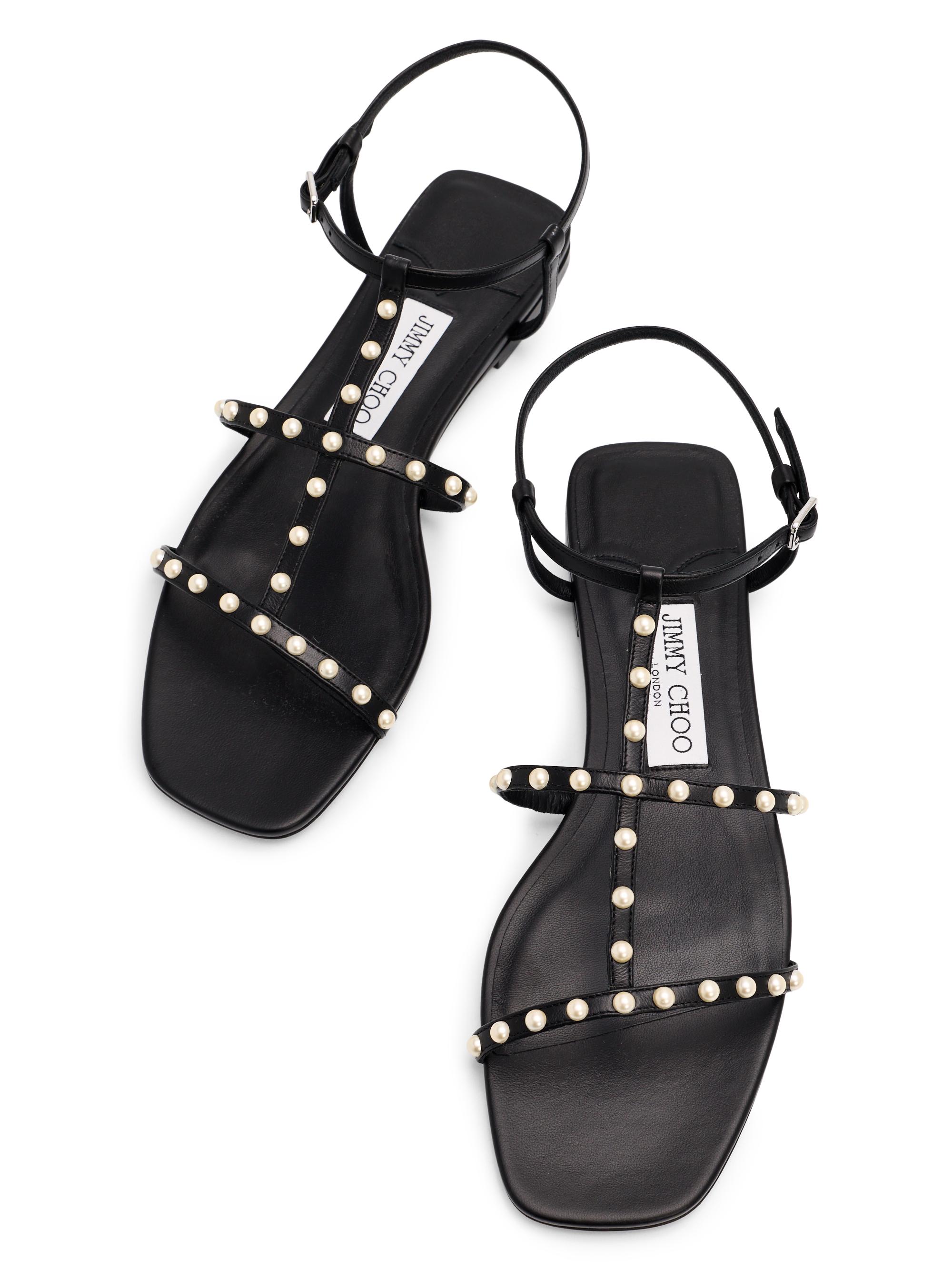 Jimmy Choo Gwyn Pearl-Embellished Leather Flat Sandals | Saks
