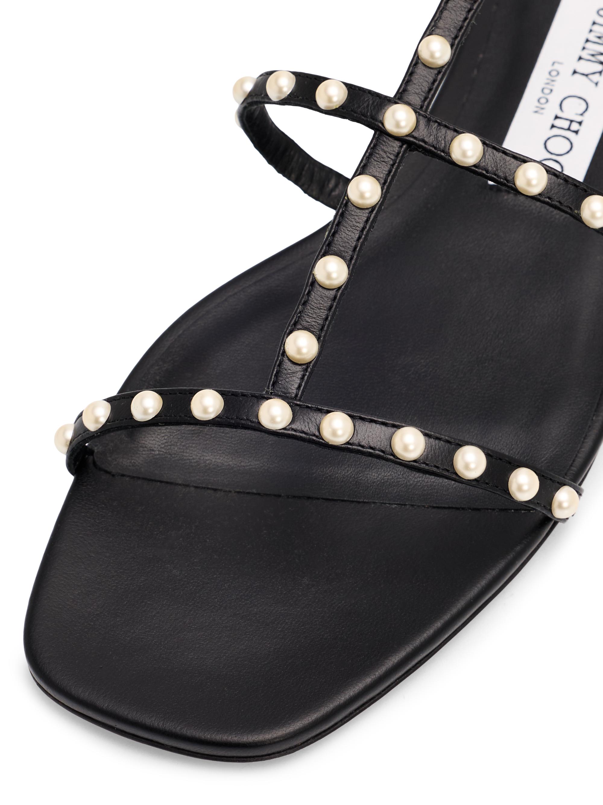 Jimmy Choo Gwyn Pearl-Embellished Leather Flat Sandals | Saks