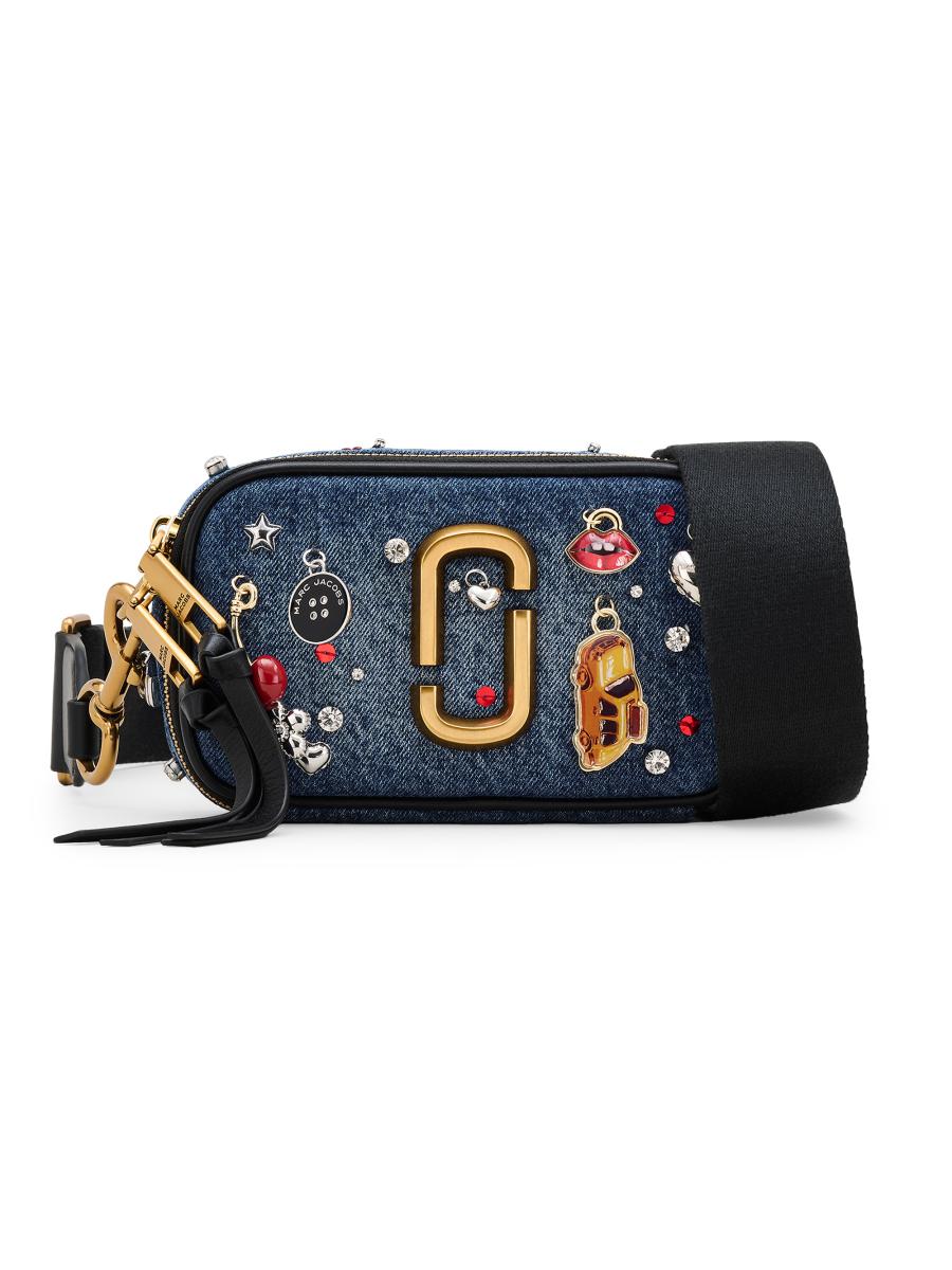 Marc Jacobs The Medium Trinket Charm Snapshot Denim Crossbody Bag