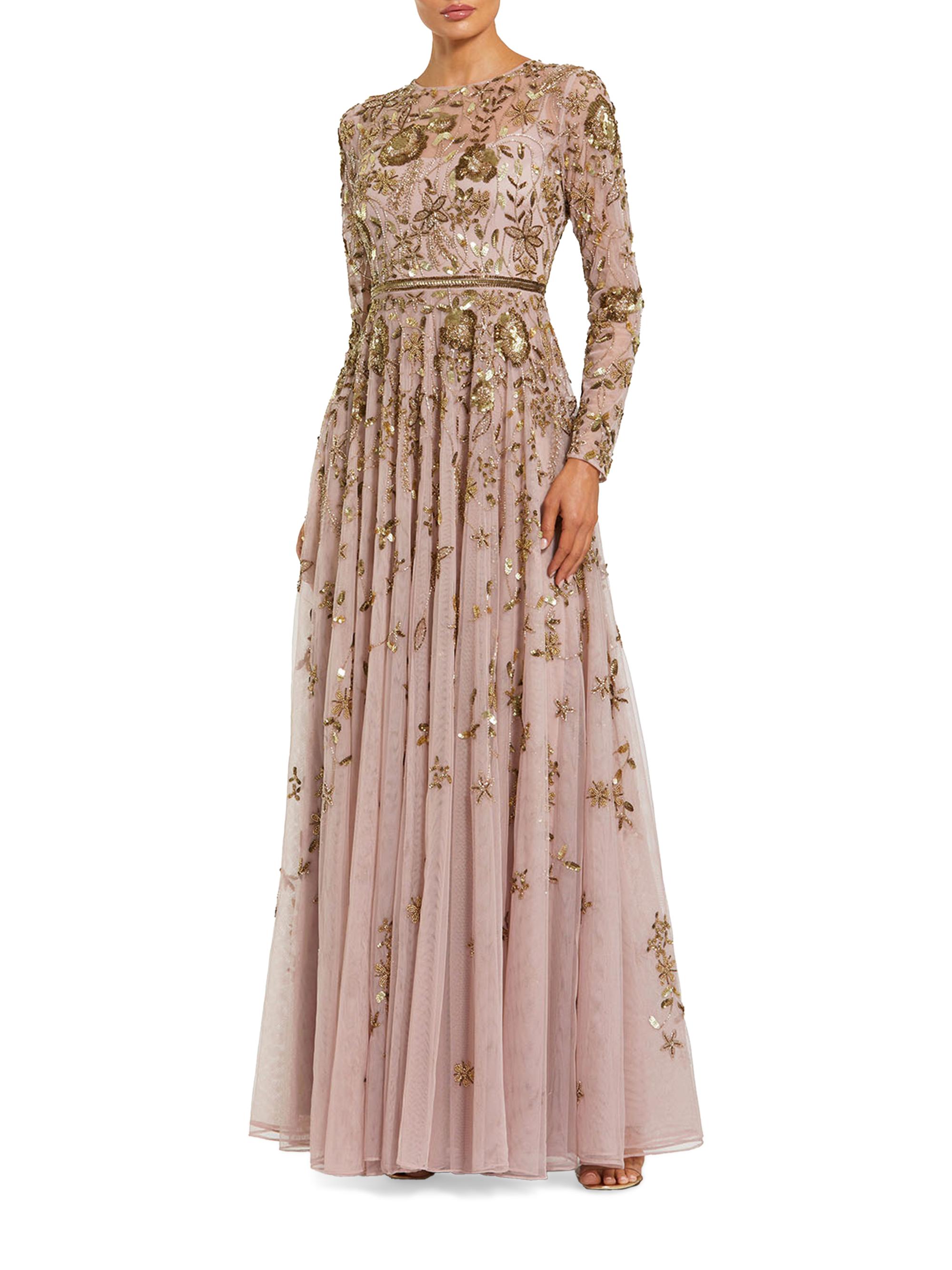 Mac Duggal Women's Embellished Floral-Embroidered Mesh Gown - Mocha Multi