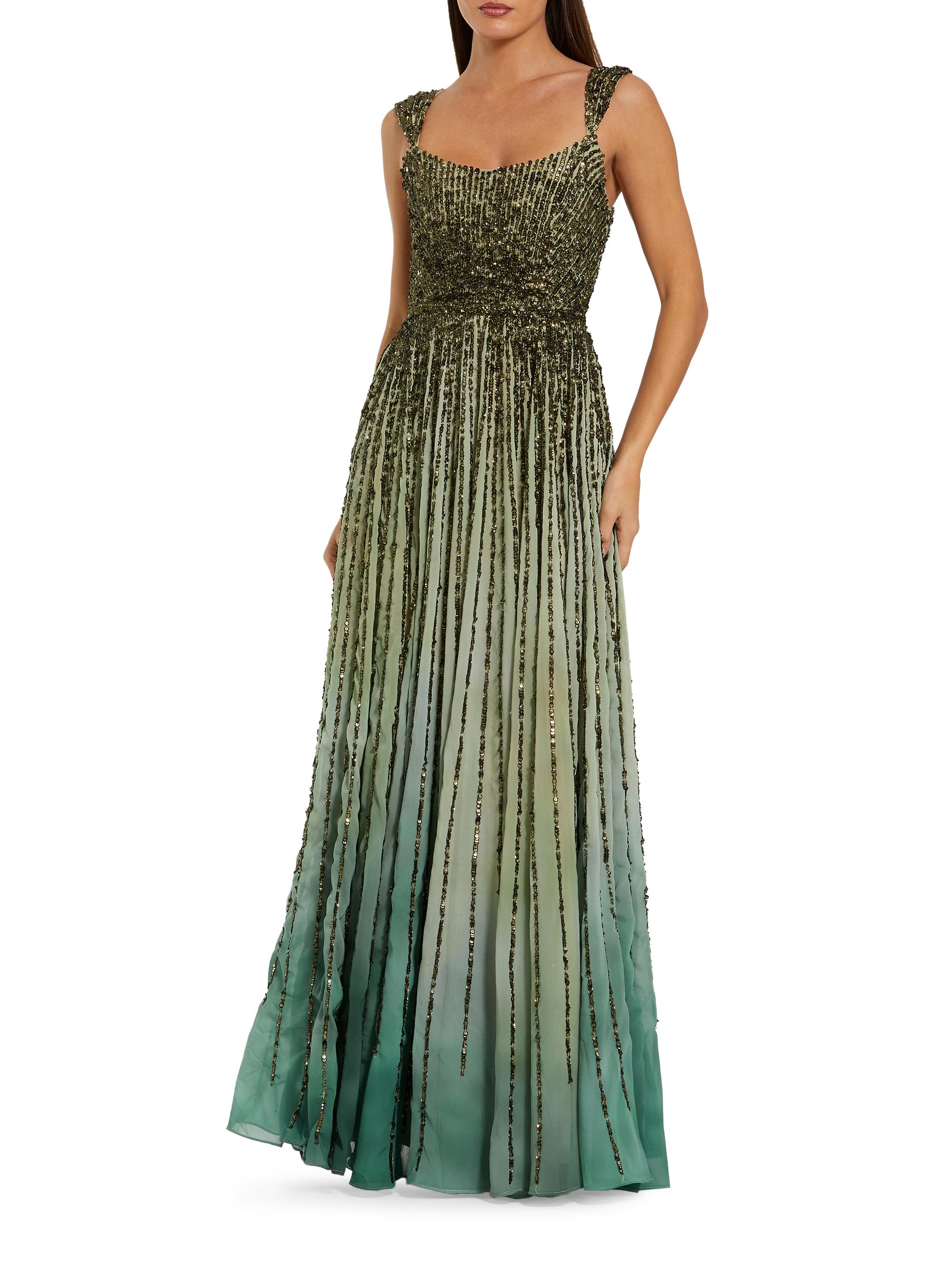 Mac Duggal Women's Sequined Ombré Mesh Gown - Patina Green