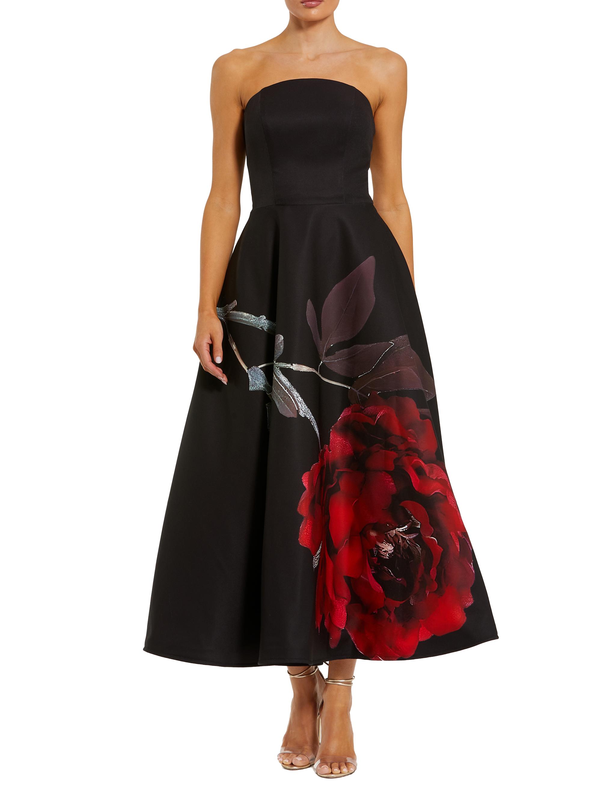 Mac Duggal Women's Floral Crepe Strapless Cocktail Dress - Black Rose