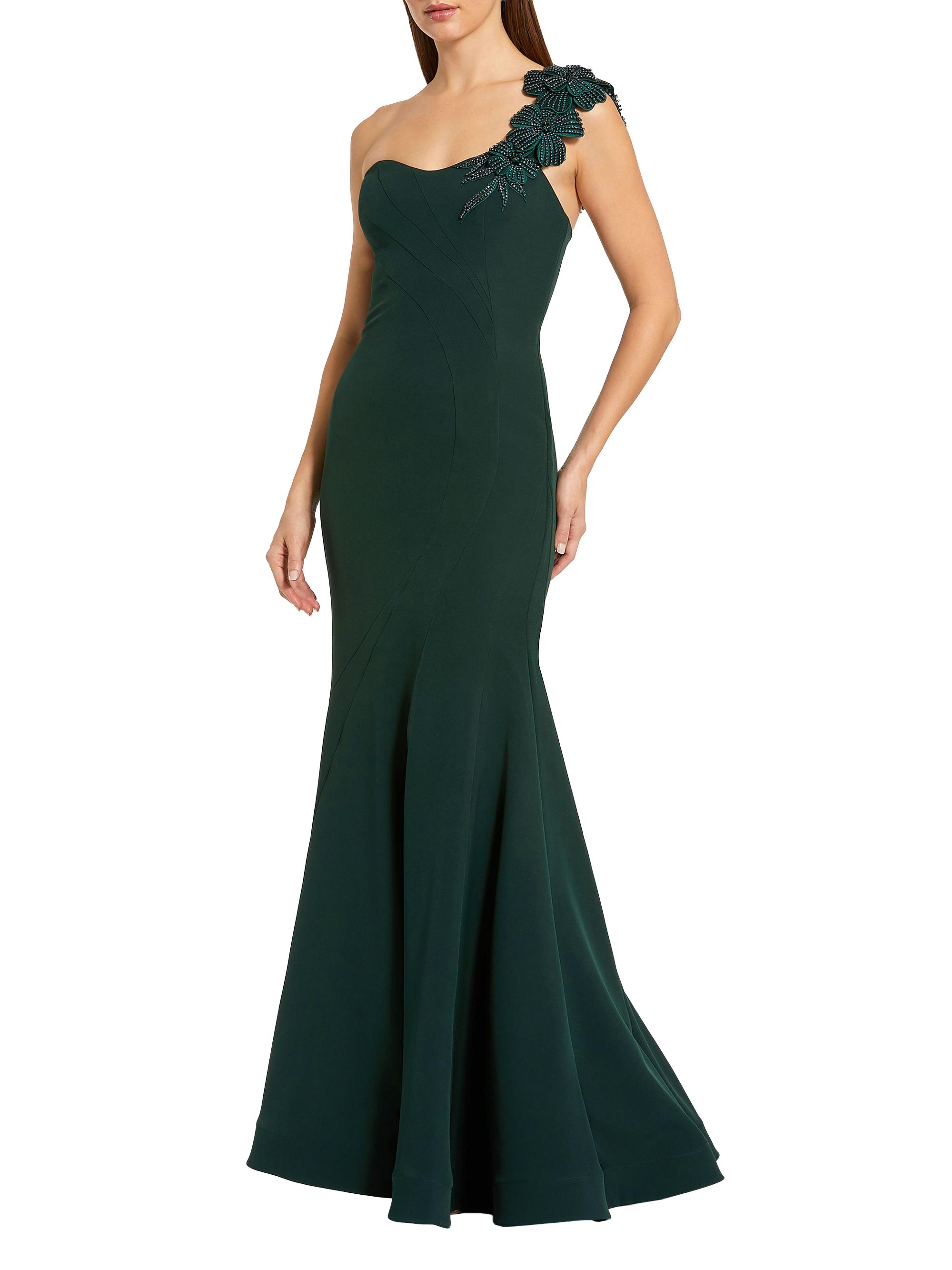 Mac Duggal Women's Beaded Crepe One-Shoulder Mermaid Gown - Deep Green
