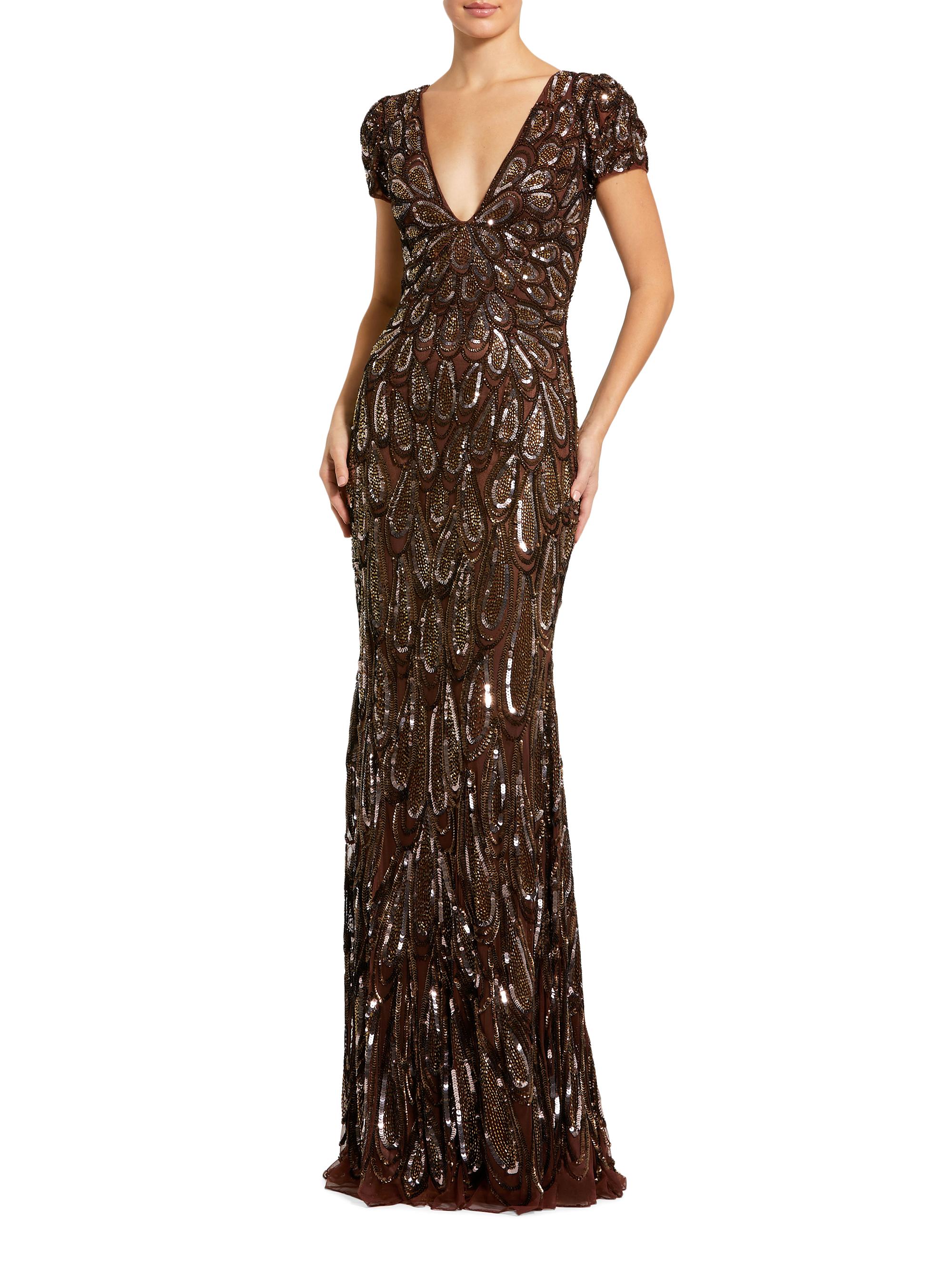Mac Duggal Women's Sequin & Bead-Embellished Jersey Gown - Chocolate