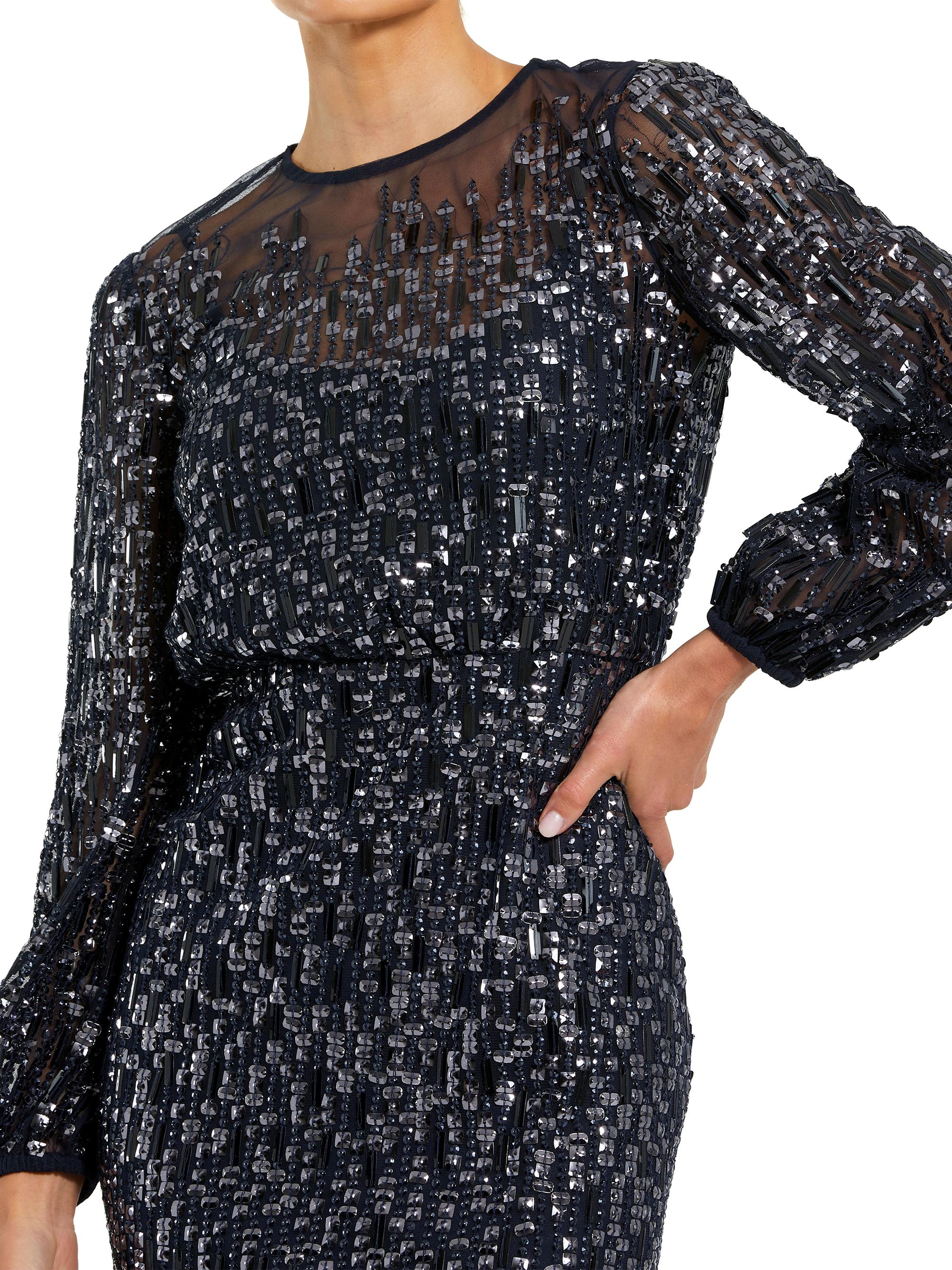 Mac Duggal Beaded Mesh Long-Sleeve Blouson Gown | Saks Fifth Avenue
