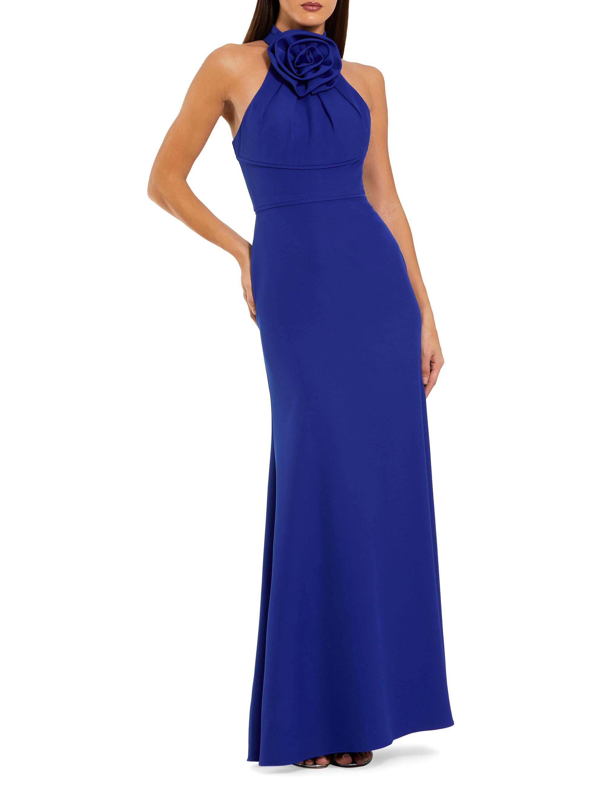 Mac Duggal Women's Rosette Sleeveless Crepe Column Gown - Cobalt