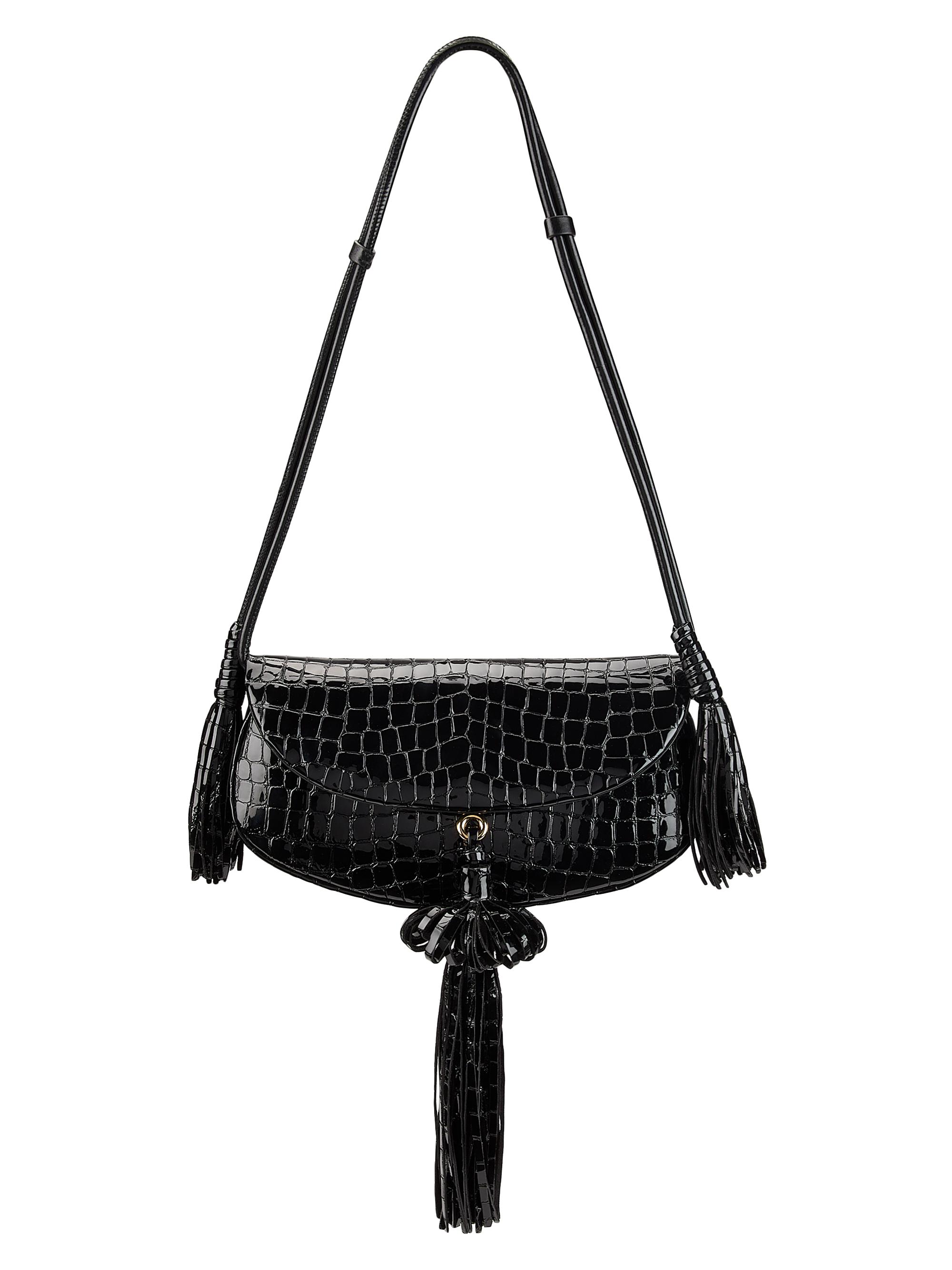 Ulla Johnson Women's Paloma Tassel Croc-Embossed Leather Shoulder Bag - Noir