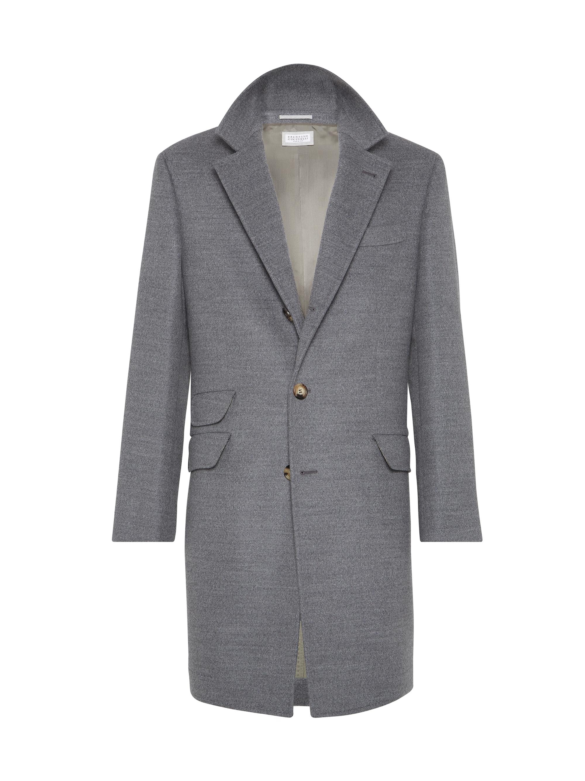 Men's Wool Flannel Double Cloth Coat with Double Vents - Medium Grey