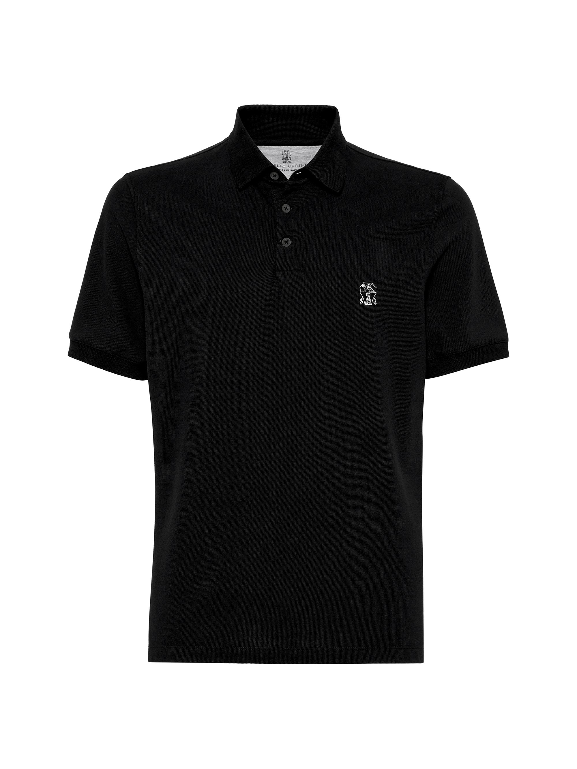 Brunello Cucinelli Men's Cotton Piqué Polo Shirt with Logo - Black