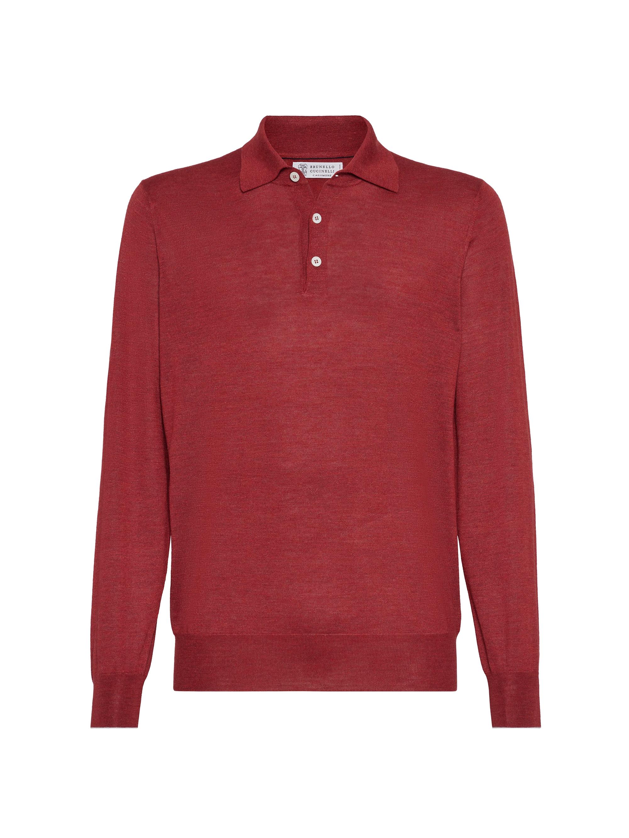 Brunello Cucinelli Men's Long-Sleeve Cashmere-Blend Polo Shirt - Red