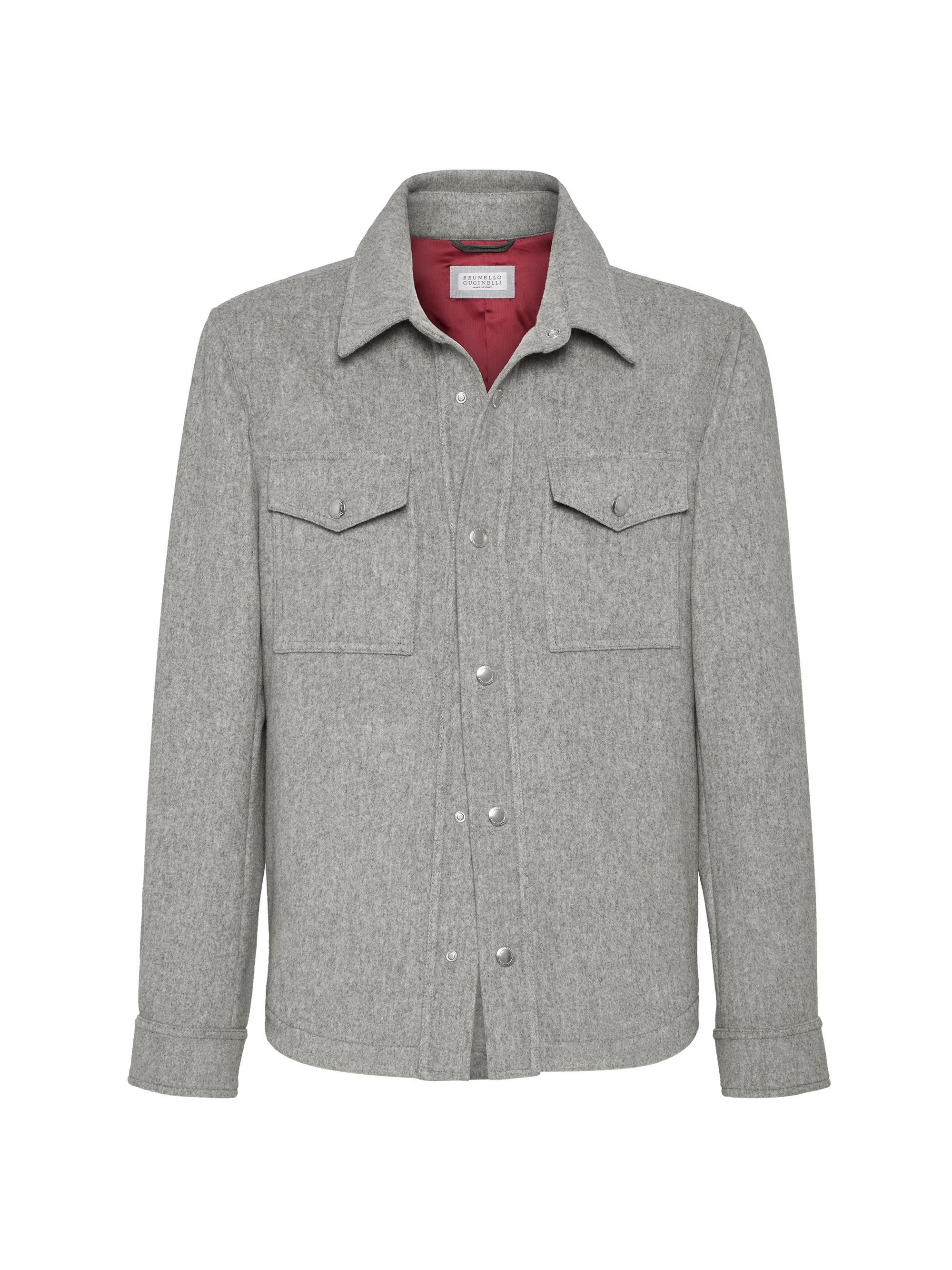 Brunello Cucinelli Men's Lightweight Water Resistant Cashmere Shirt Style Outerwear Jacket - Pearl Grey