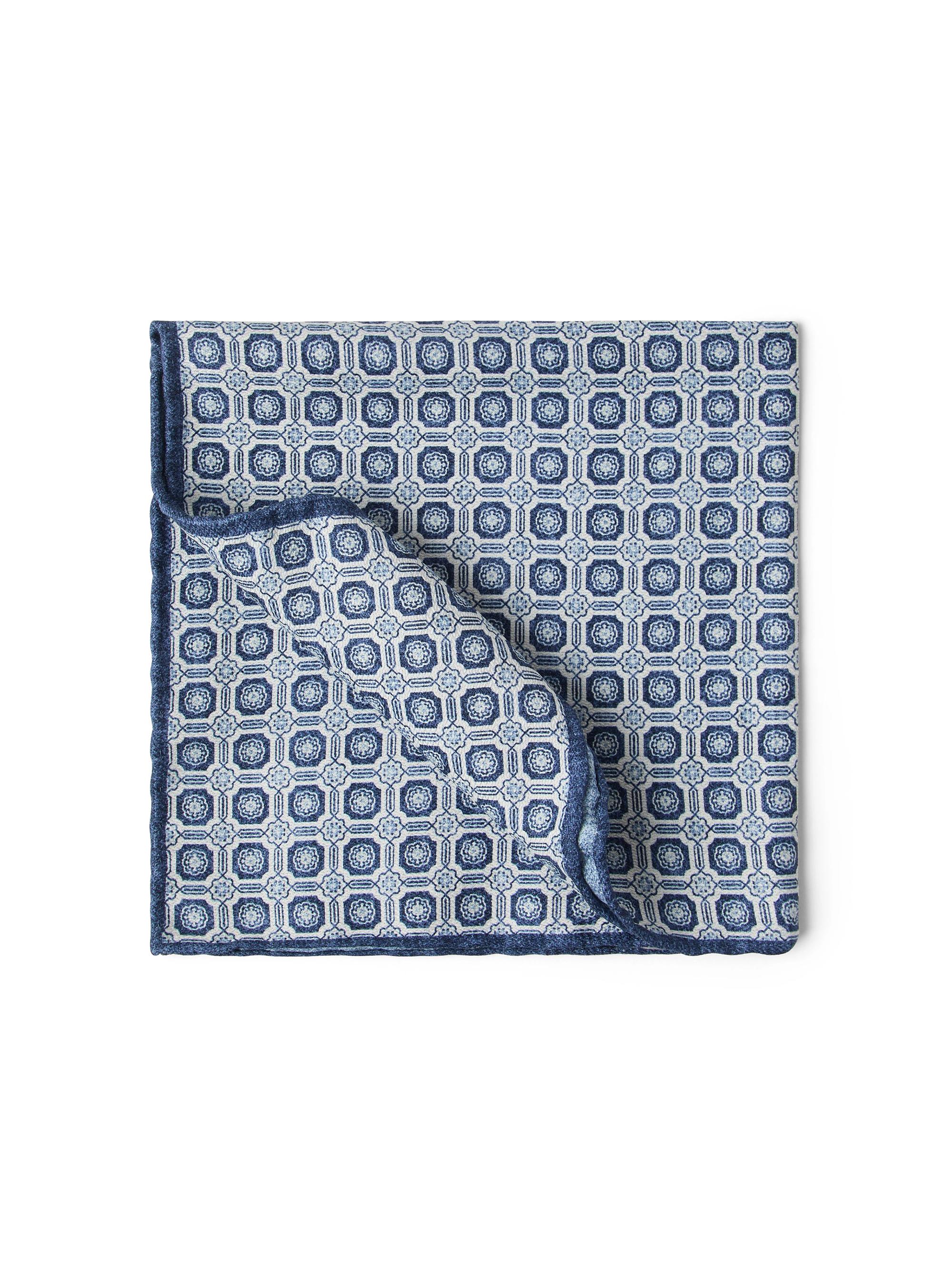 Brunello Cucinelli Men's Silk Pocket Square with Geometric Design - Blue
