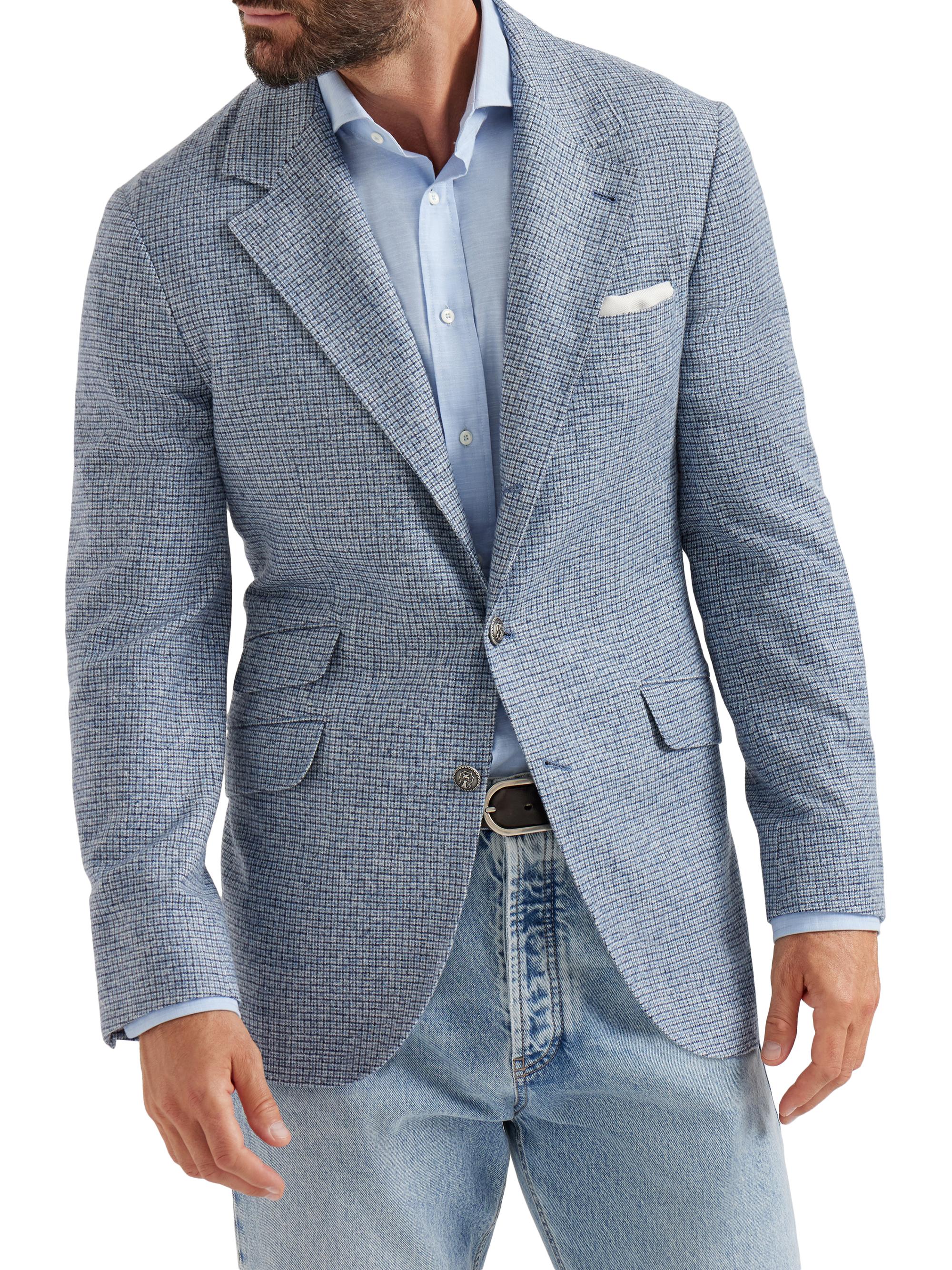Brunello Cucinelli Men's Silk Blend Checked Flannel Deconstructed Cavallo Blazer - Denim