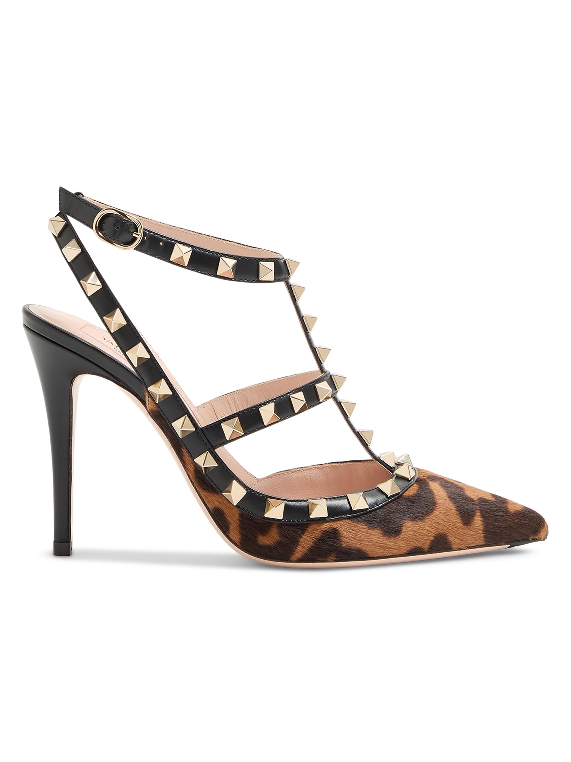 Valentino Garavani Women's Rockstud 100MM Pump with Straps in Pony-Effect Calfskin - Animal Print