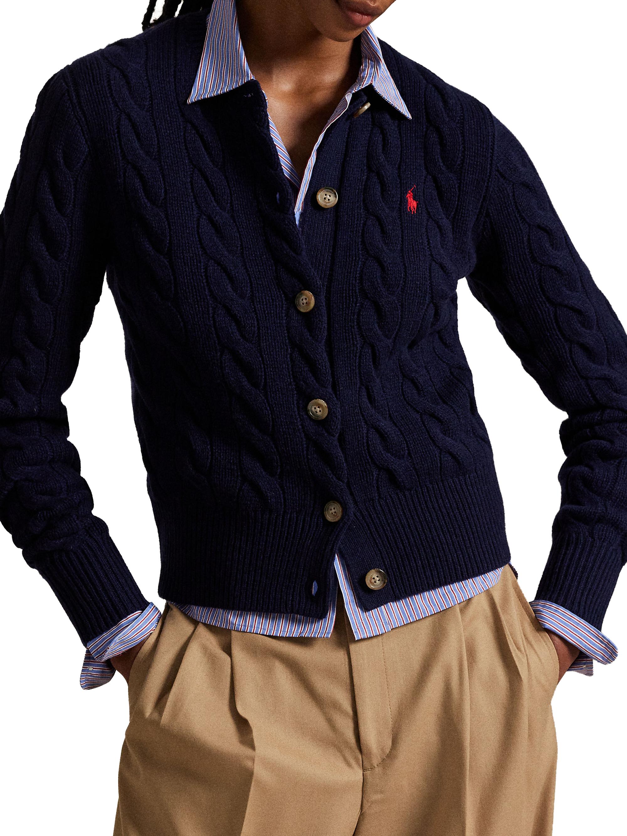 Polo Ralph Lauren Logo-Embroidered Wool-Blend Cable-Knit Cardigan