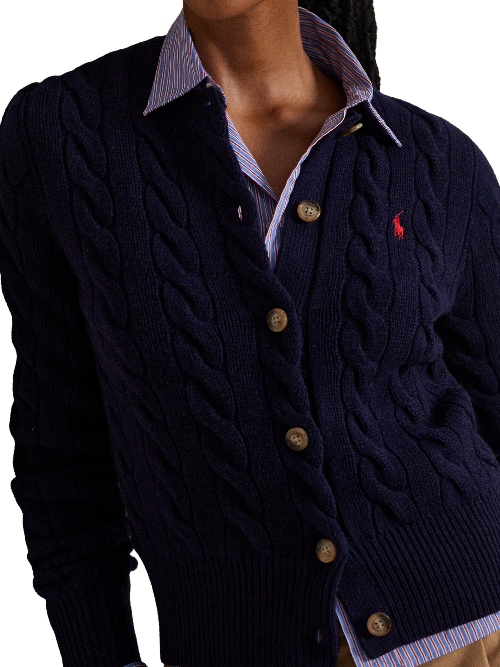Polo Ralph Lauren Logo-Embroidered Wool-Blend Cable-Knit Cardigan