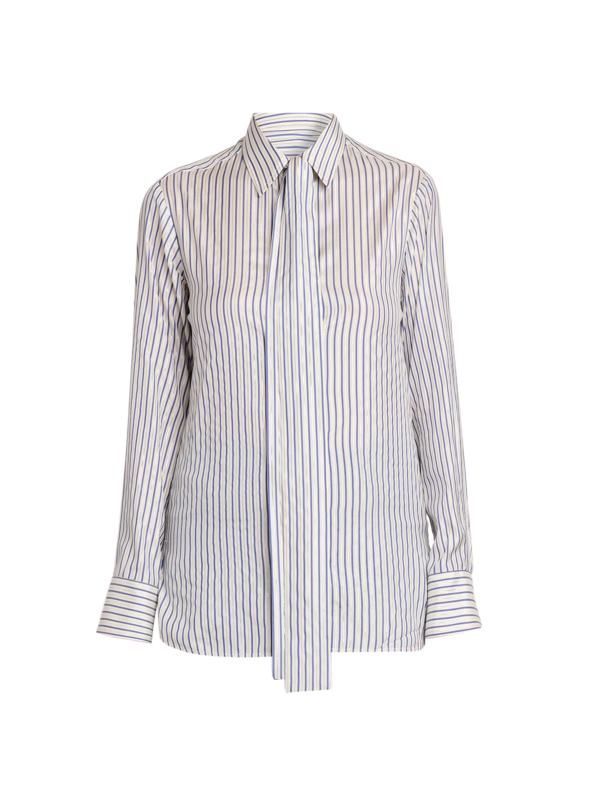 Kiton Women's Striped Silk Tieneck Blouse - White Blue