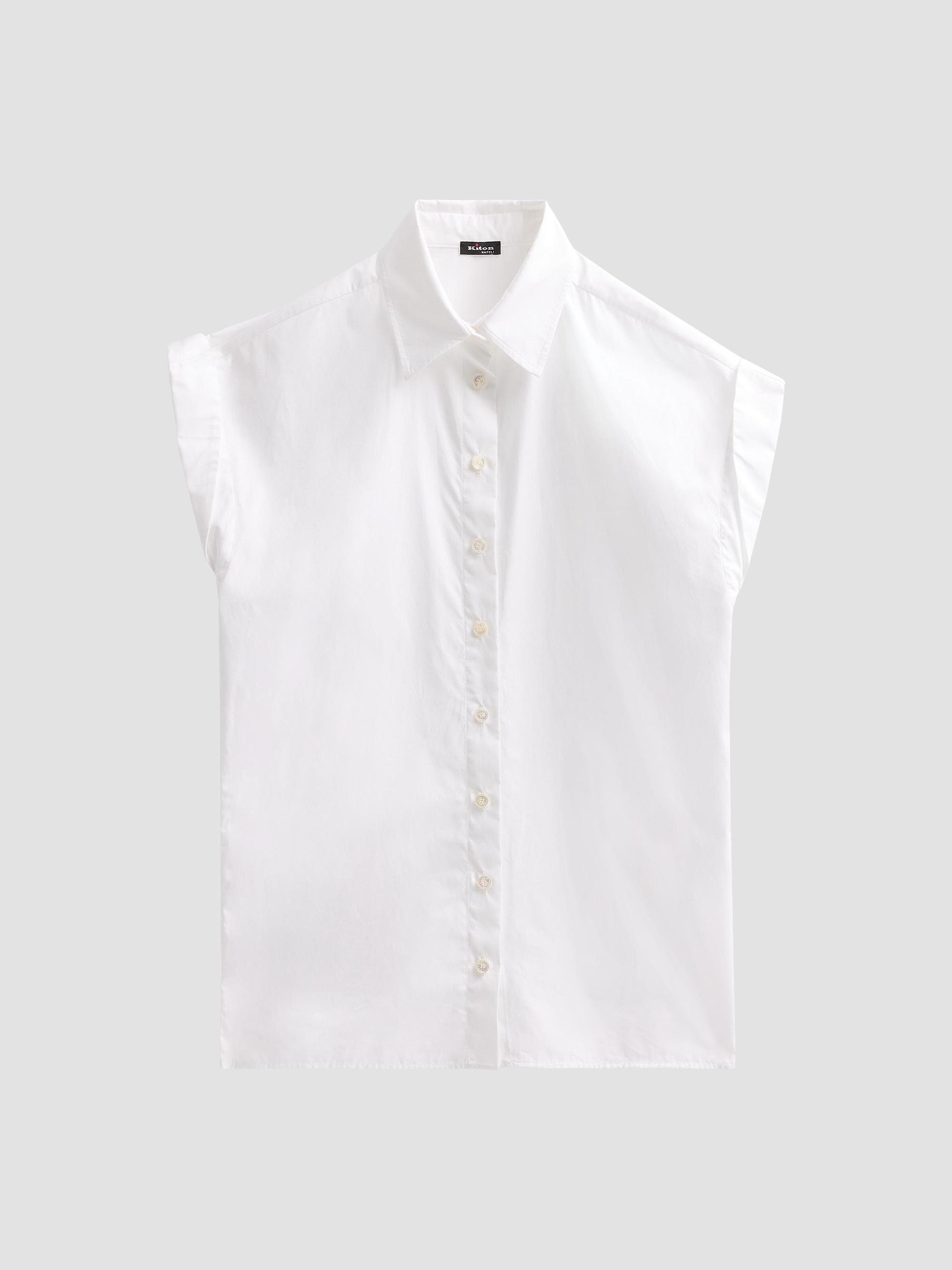 Kiton Women's Cotton Poplin Cap-Sleeve Shirt - White | Thumbnail 6