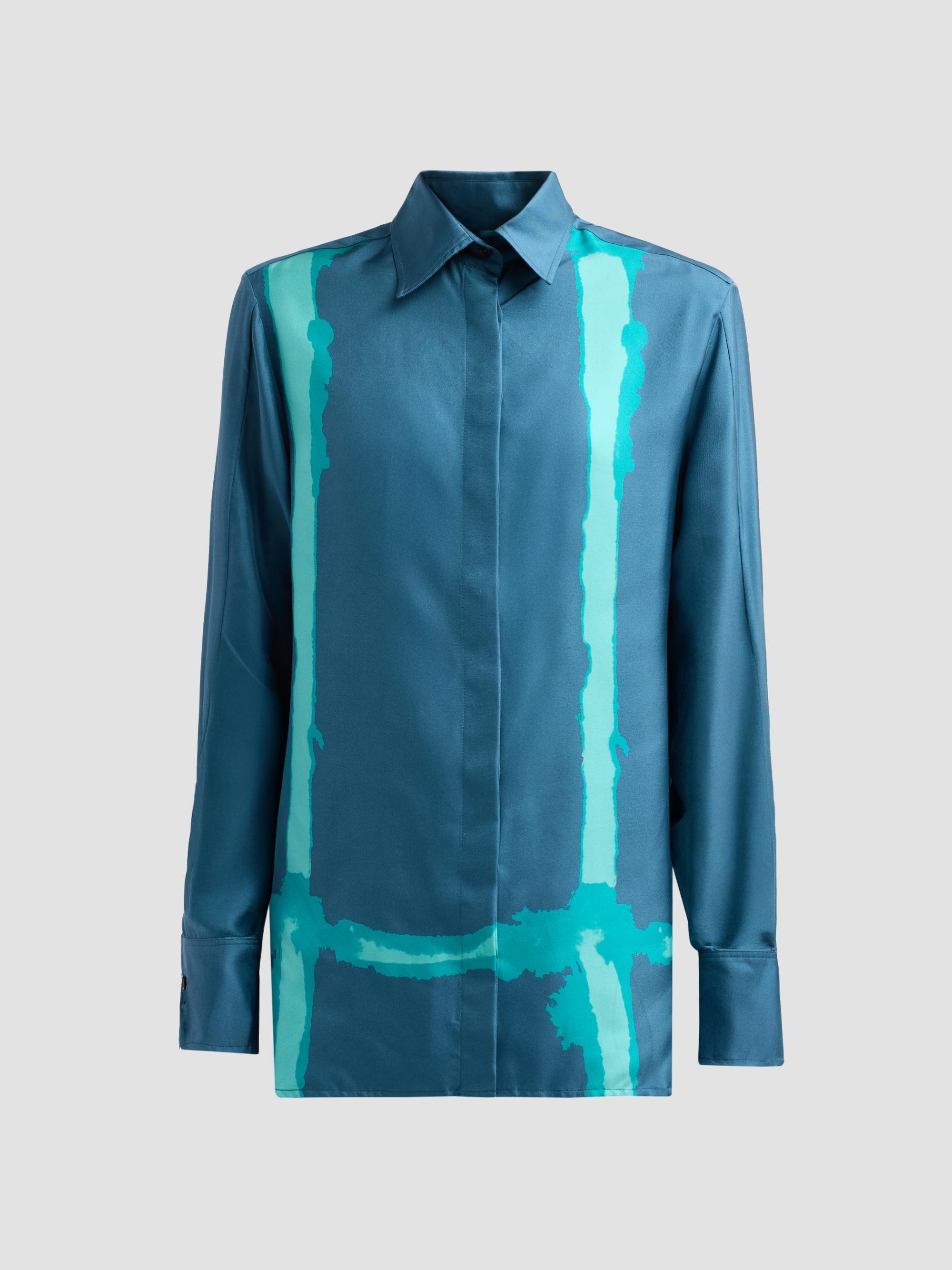 Kiton Women's Abstract-Print Silk Button-Down Blouse - Petroleum Green