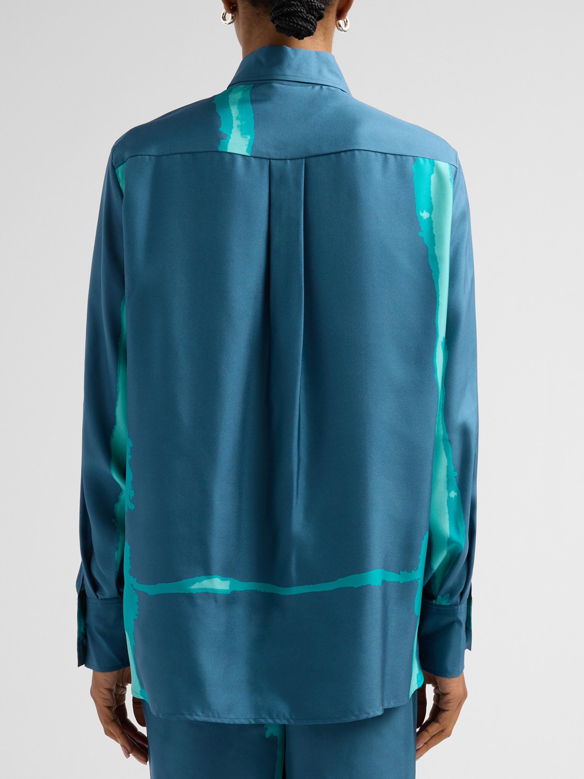 Kiton Women's Abstract-Print Silk Button-Down Blouse - Petroleum Green | Thumbnail 3
