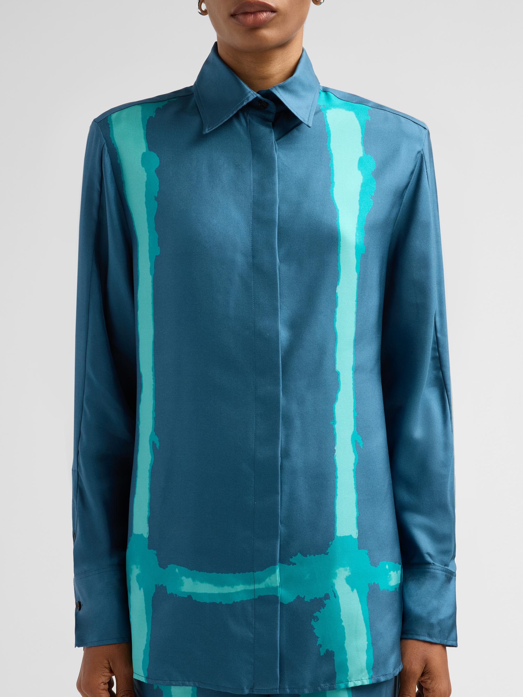 Kiton Women's Abstract-Print Silk Button-Down Blouse - Petroleum Green | Thumbnail 5