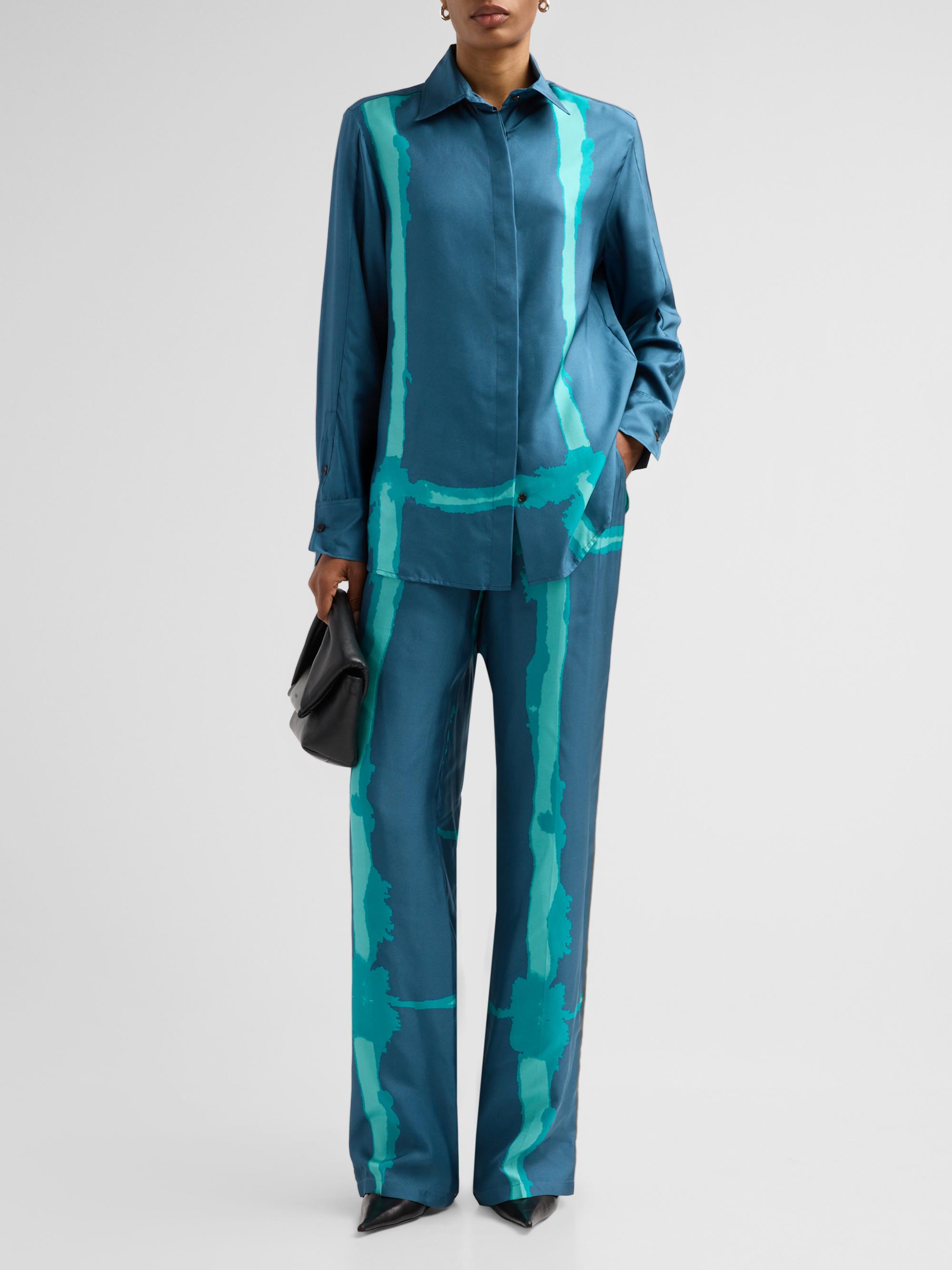 Kiton Women's Abstract-Print Silk Button-Down Blouse - Petroleum Green | Thumbnail 2