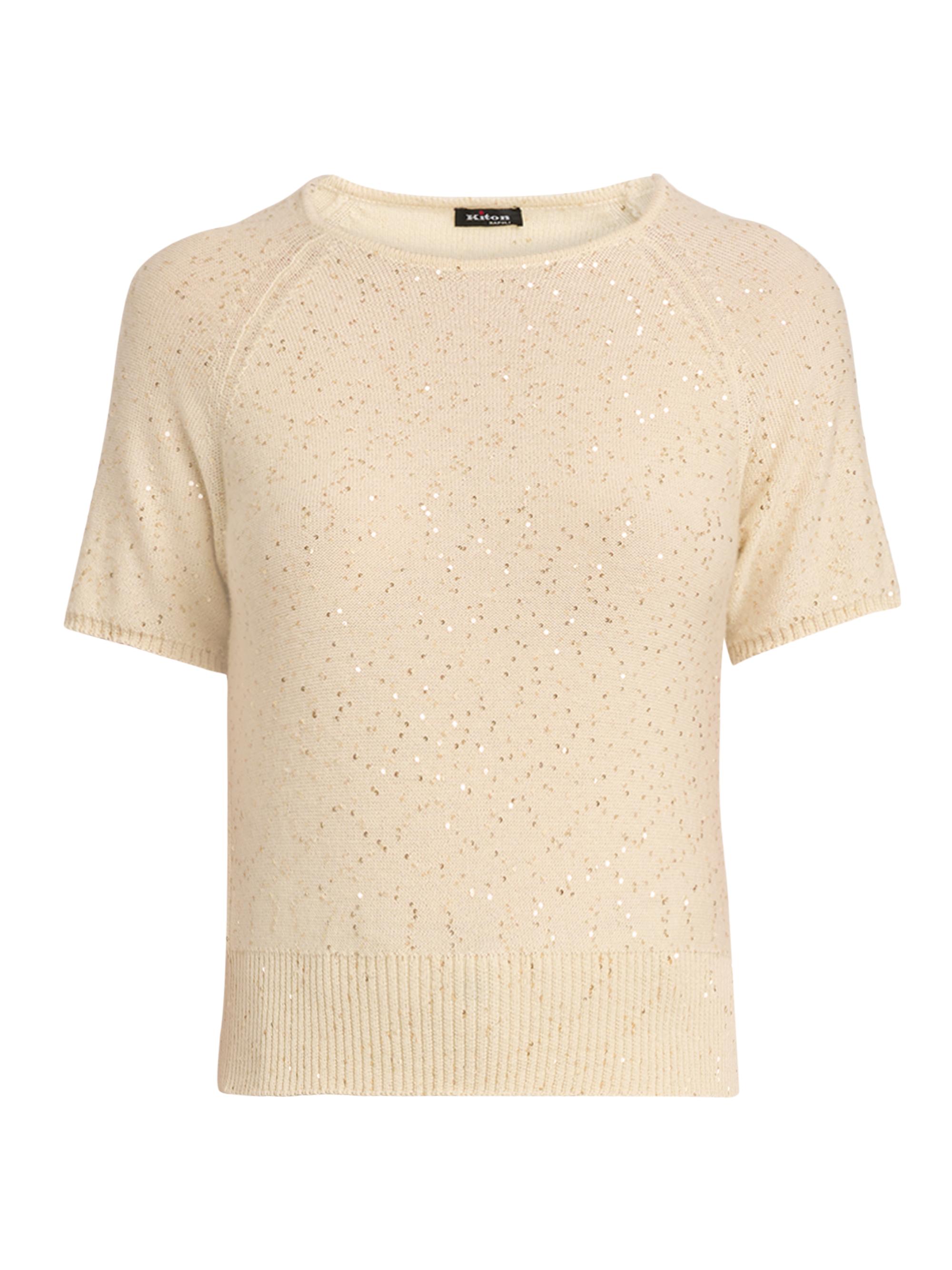Kiton Women's Sequined Cashmere Short-Sleeve Sweater - Cream White