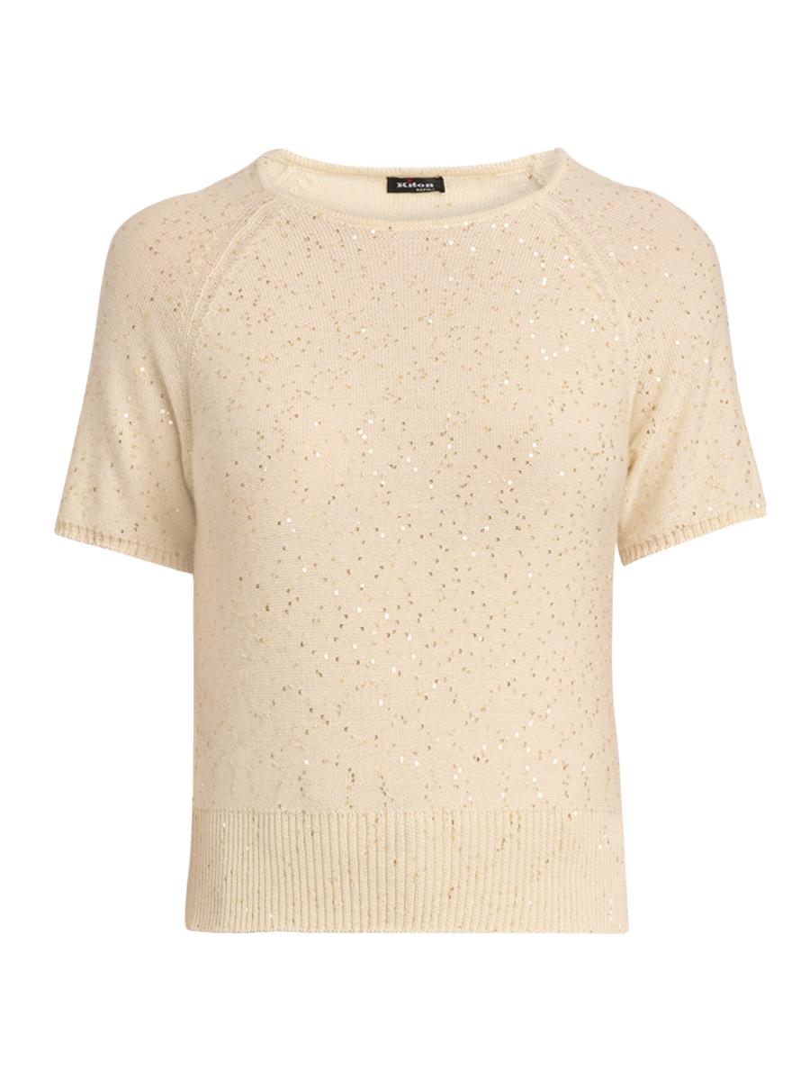 Kiton Women's Sequined Cashmere Short-sleeve Sweater In White
