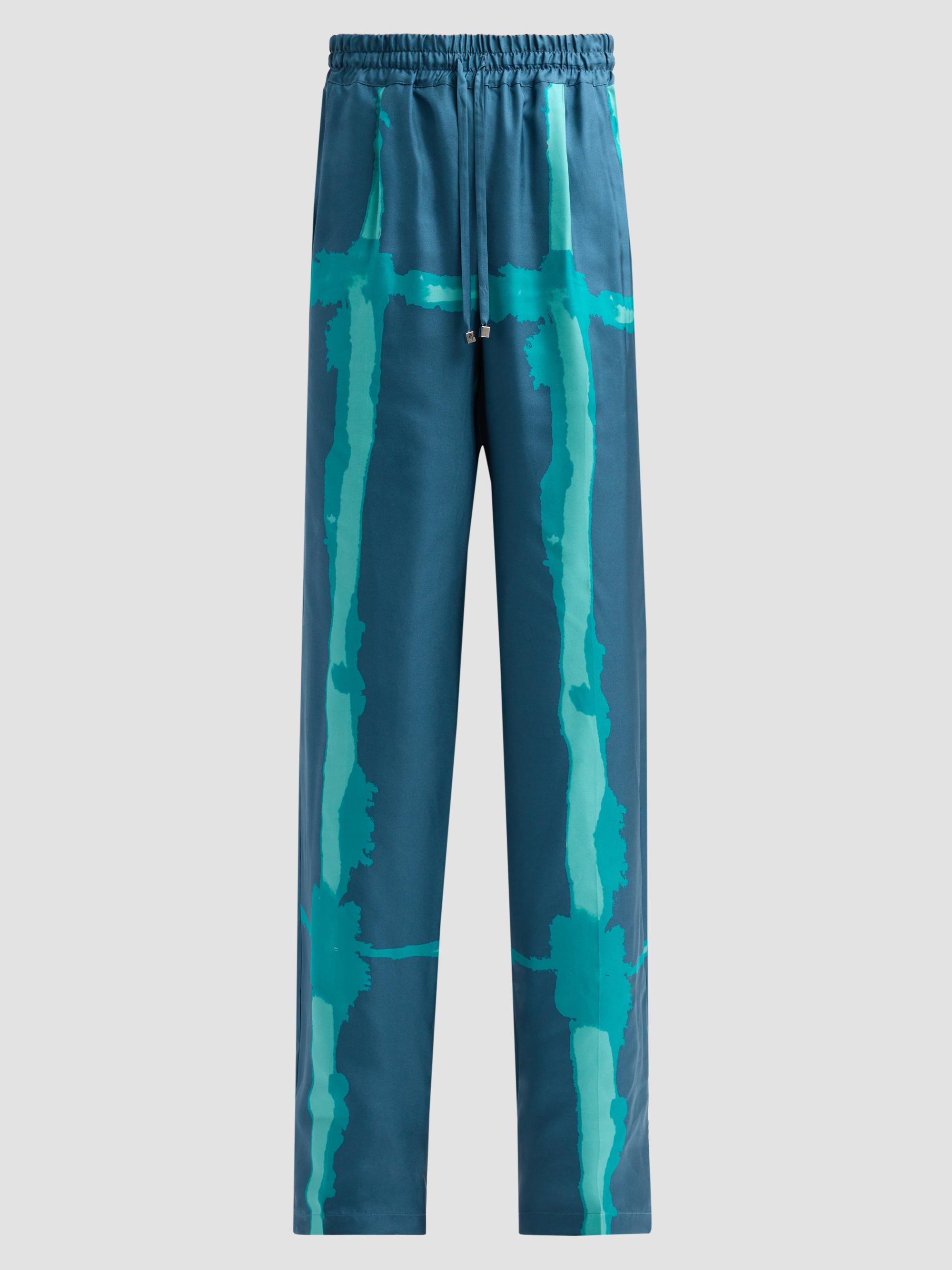 Kiton Women's Abstract-Print Silk Drawstring Pants - Petroleum Green