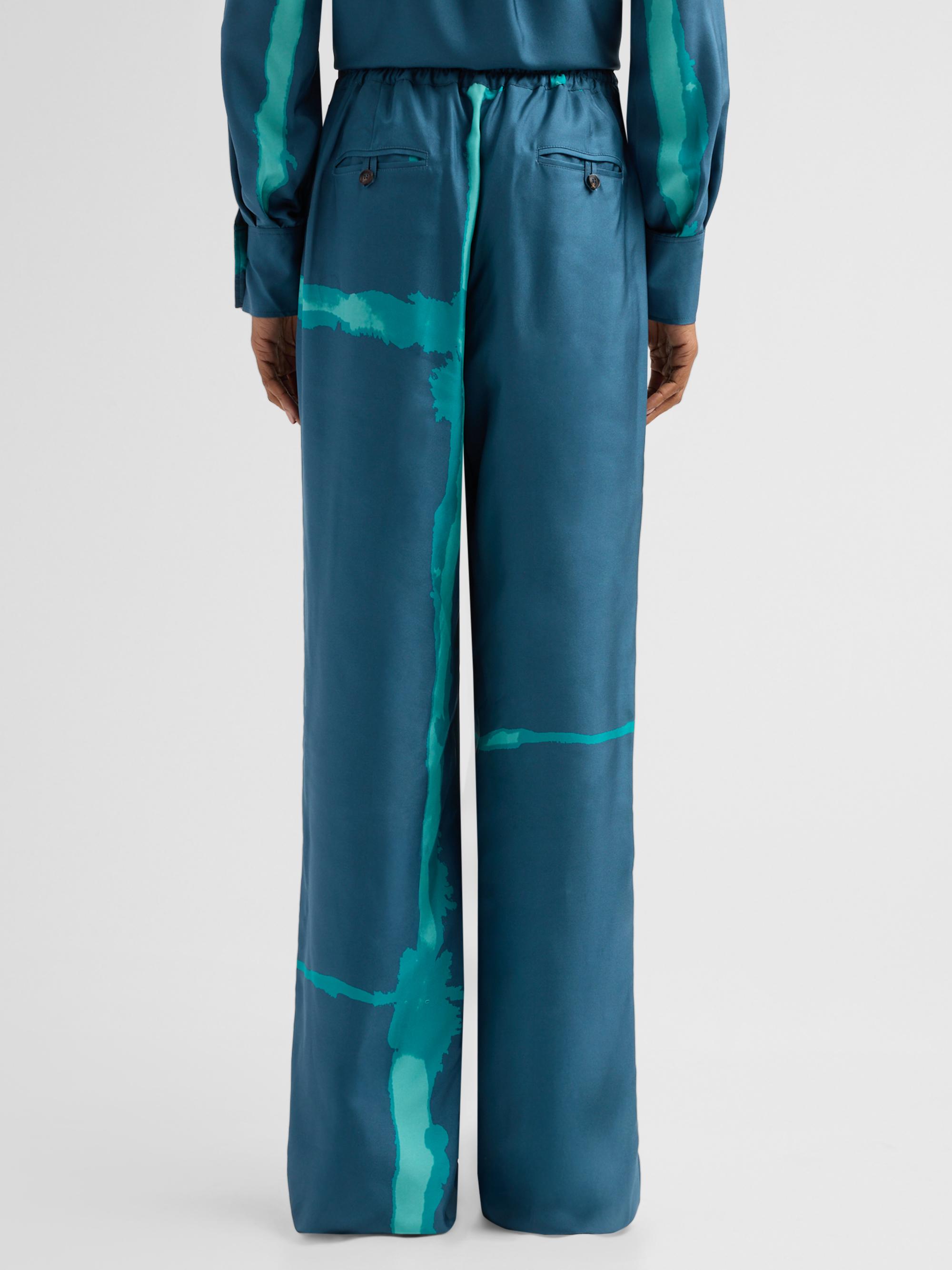 Kiton Women's Abstract-Print Silk Drawstring Pants - Petroleum Green | Thumbnail 3