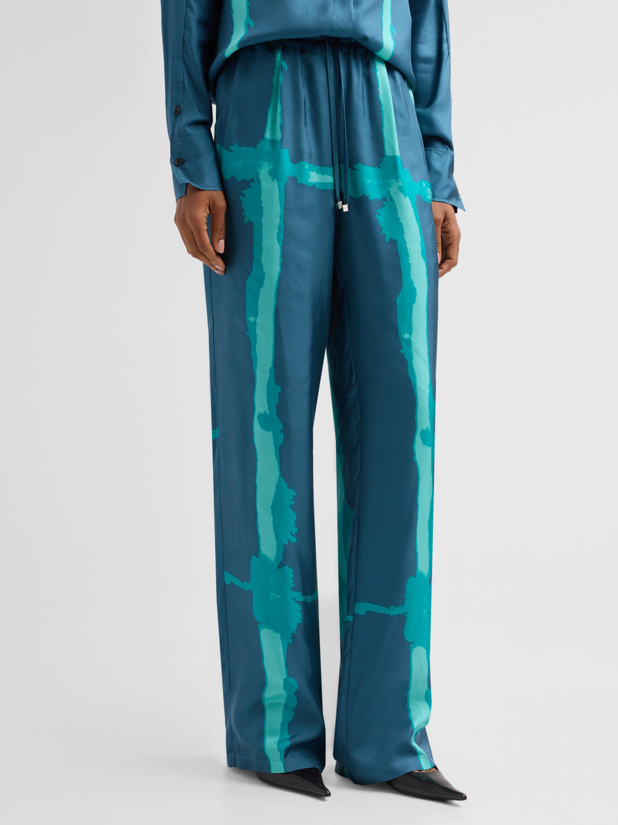 Kiton Women's Abstract-Print Silk Drawstring Pants - Petroleum Green | Thumbnail 4