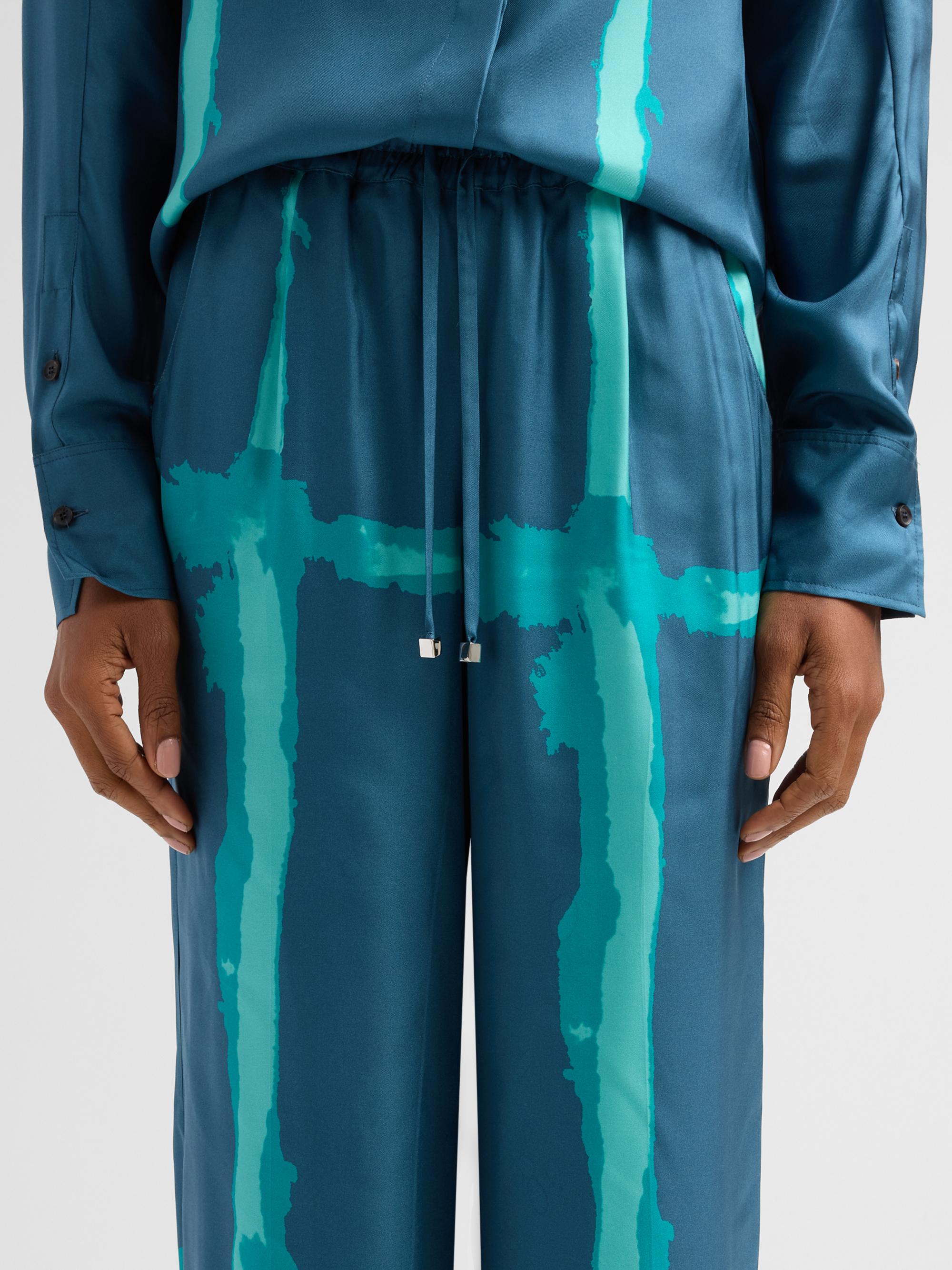 Kiton Women's Abstract-Print Silk Drawstring Pants - Petroleum Green | Thumbnail 5