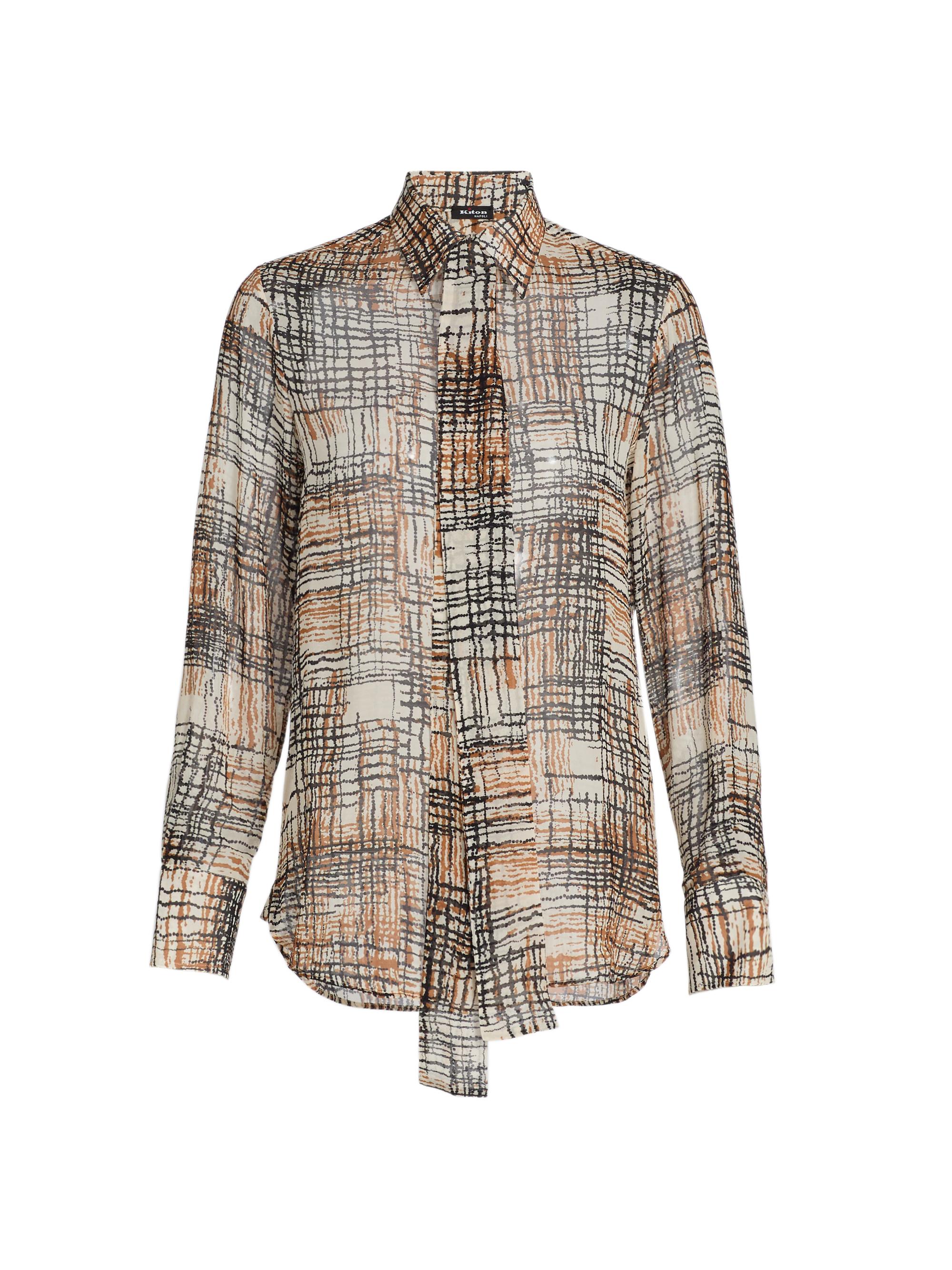 Kiton Women's Silk Printed Chiffon Shirt - Black Leather