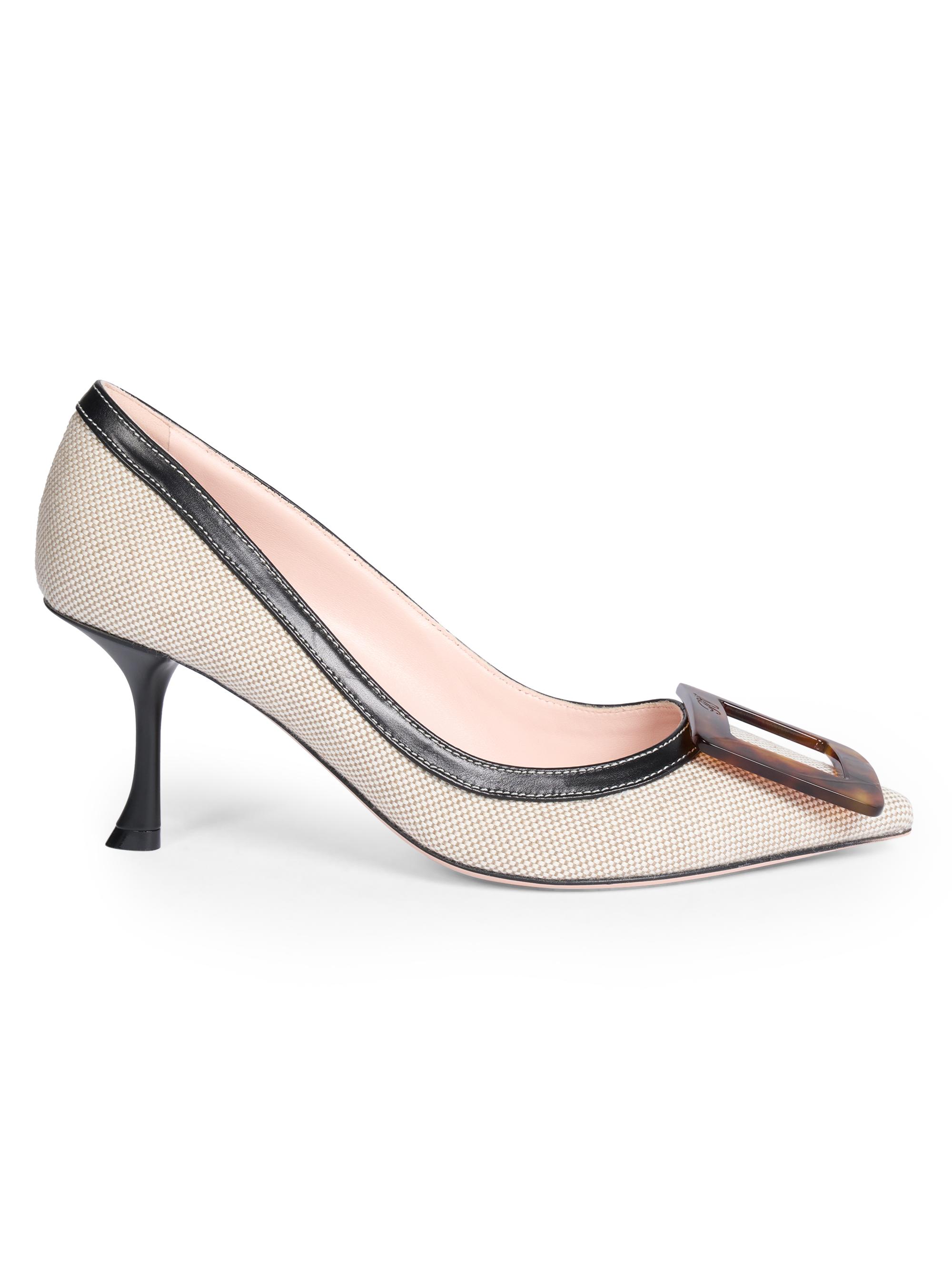 Roger Vivier Women's Viv In The City 65MM Cotton-Leather Pumps - Black Natural