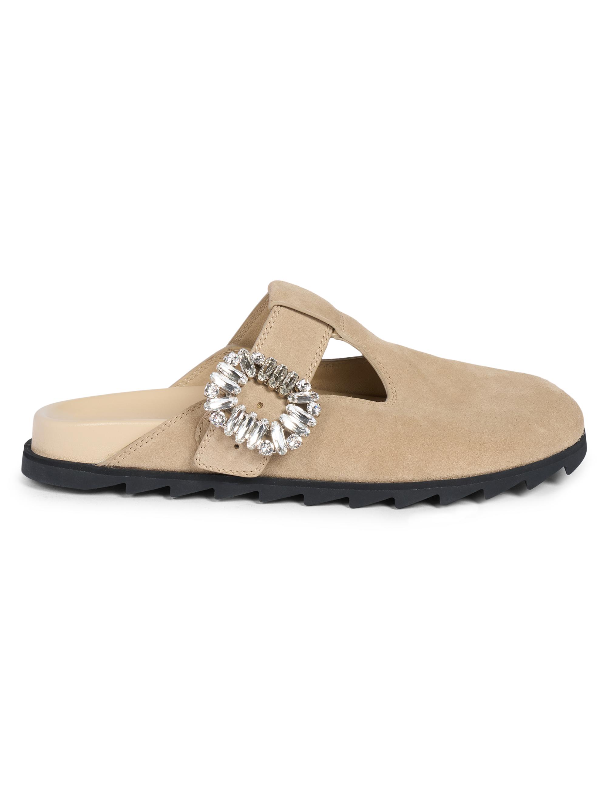 Roger Vivier Women's Slidy Viv Suede Mules - Dark Beige