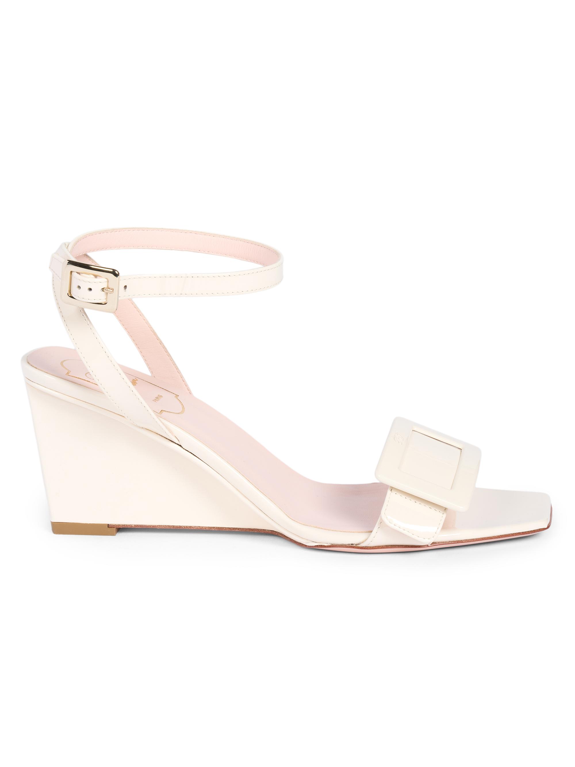 Roger Vivier Women's Belle Vivier 60MM Leather Wedge Sandals - Off White