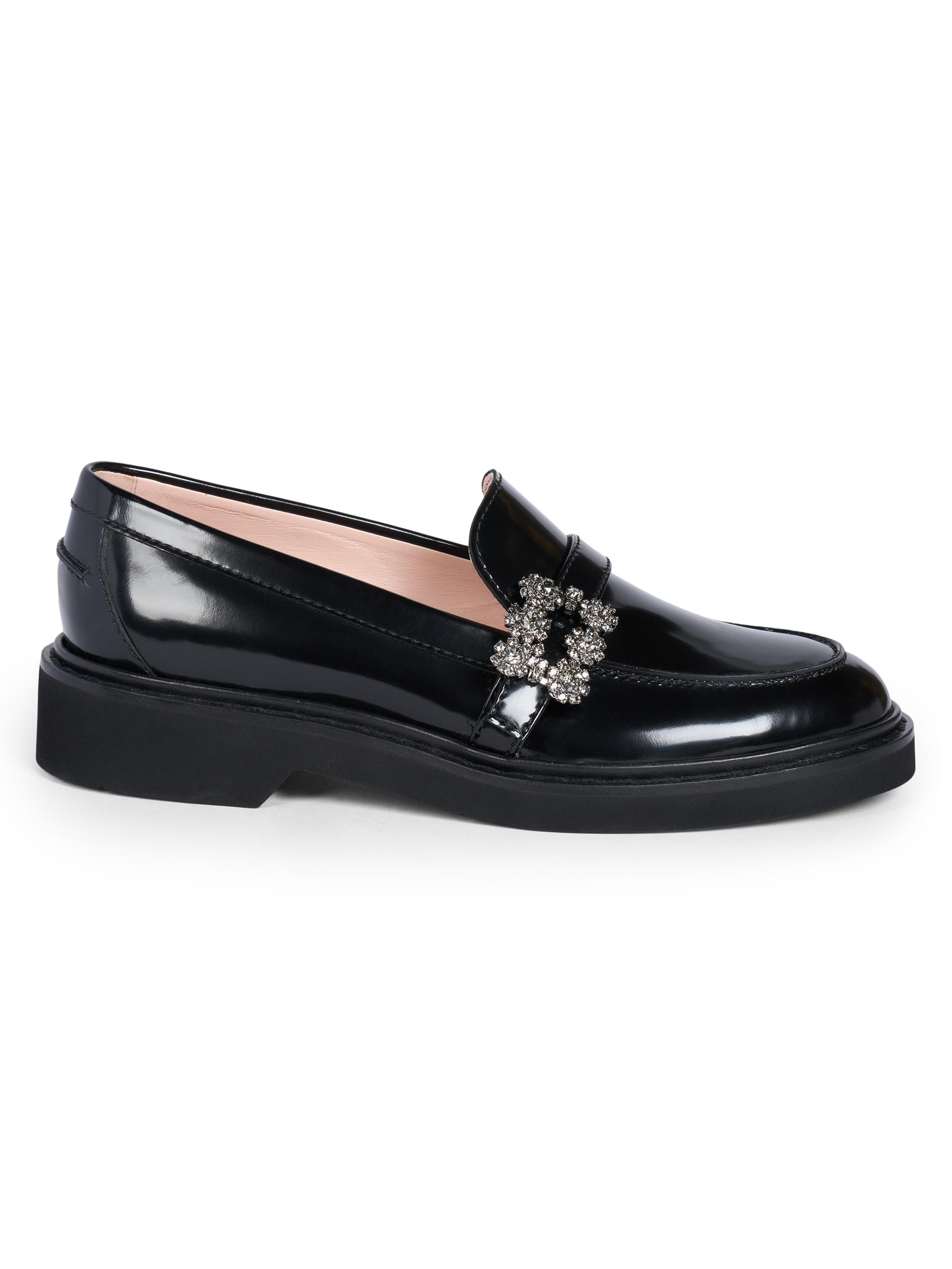 Roger Vivier Women's Viv Rangers Strass 25MM Patent Leather Loafers - Black