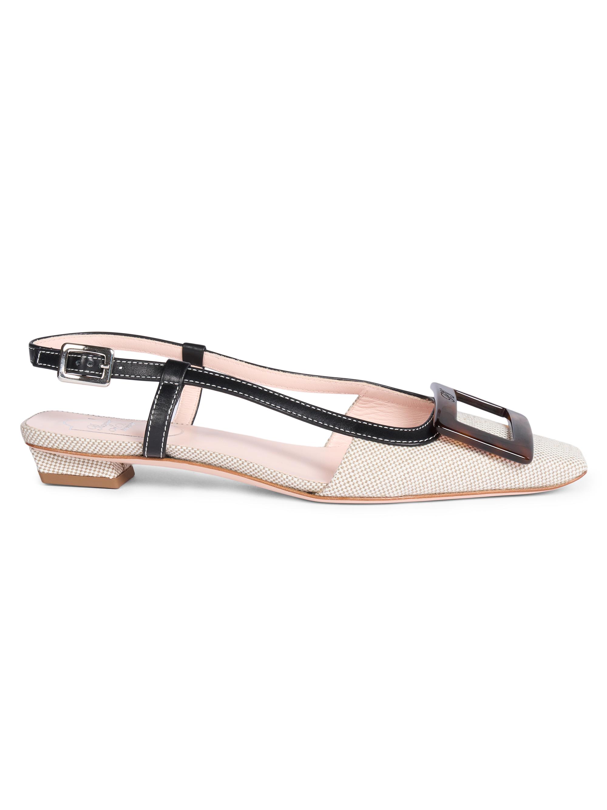 Roger Vivier Women's 25MM Cotton-Leather Slingback Pumps - Black Natural - Women's Clothing