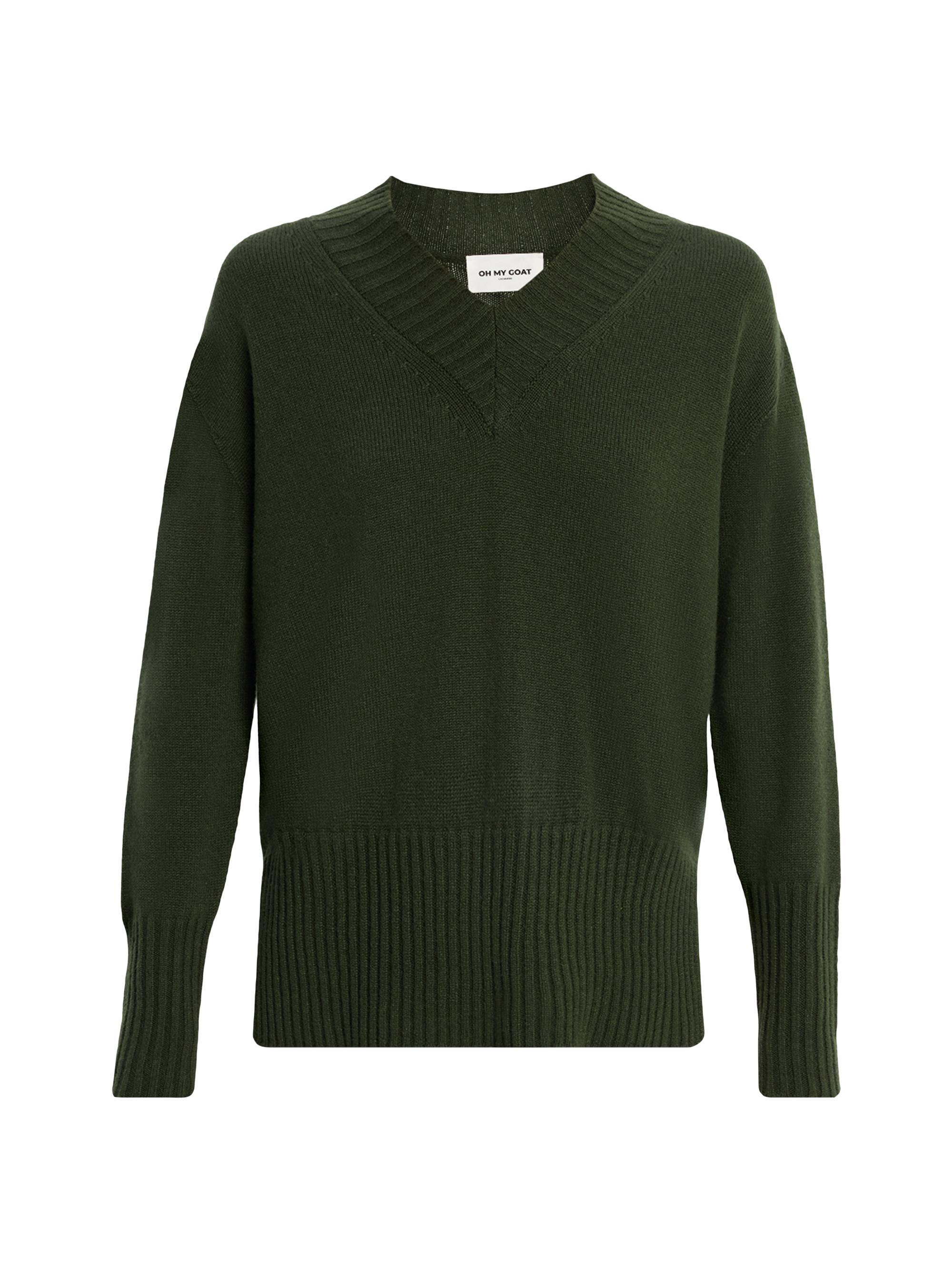 Oh My Goat Women's Side-Slit V-Neck Cashmere Sweater - Khaki