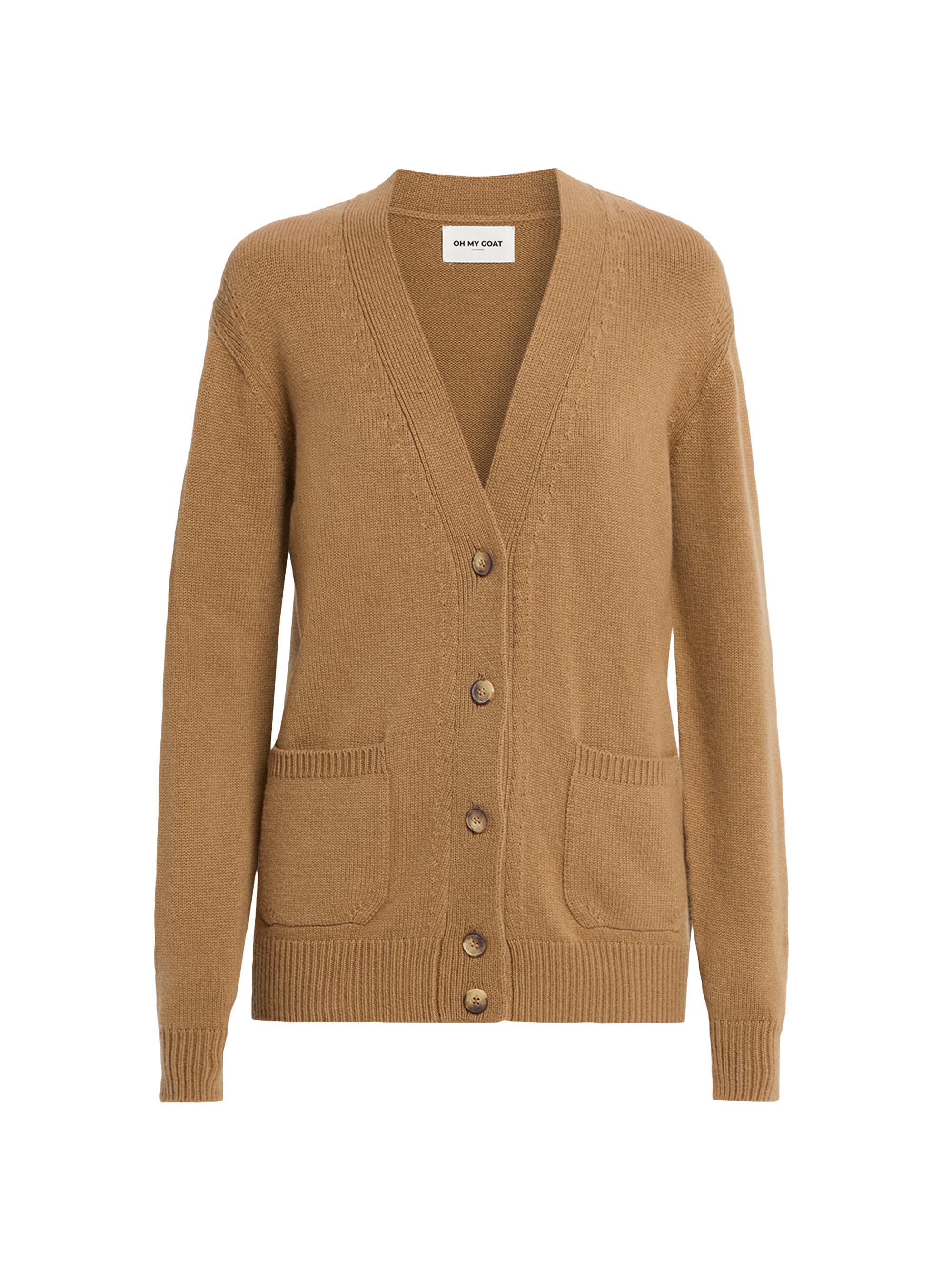 Oh My Goat Women's Cashmere Deep V-Neck Cardigan - Camel