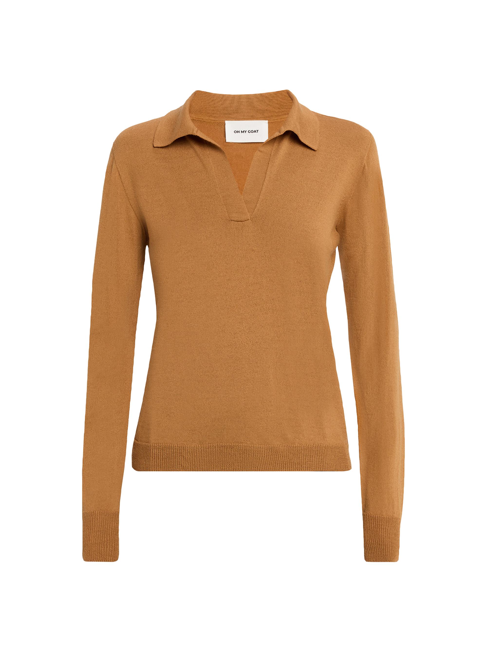 Oh My Goat Women's Merino Wool Polo Sweater - Camel