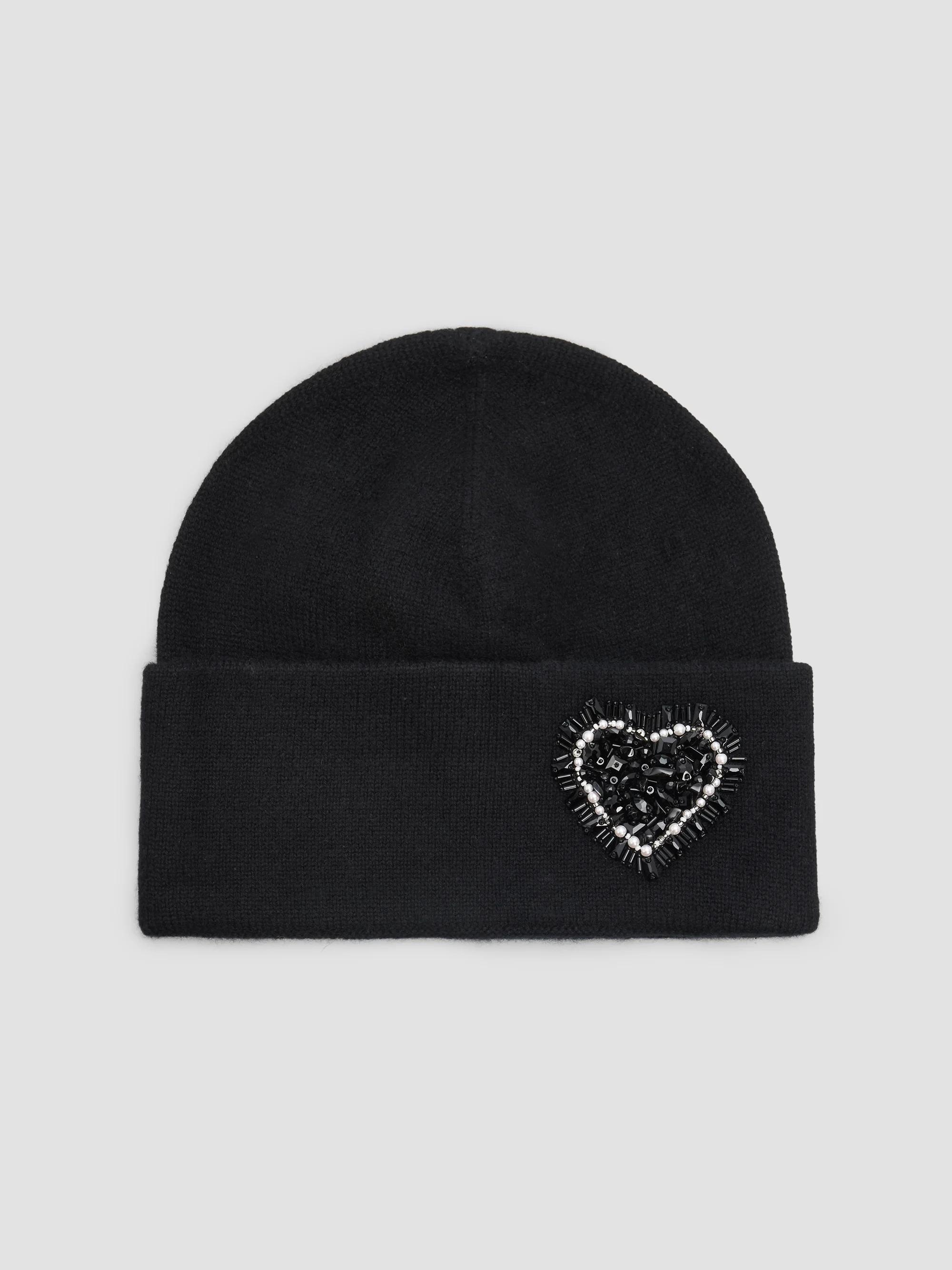 Carolyn Rowan Collection Women's Heart-Embellished Cashmere Beanie - Black