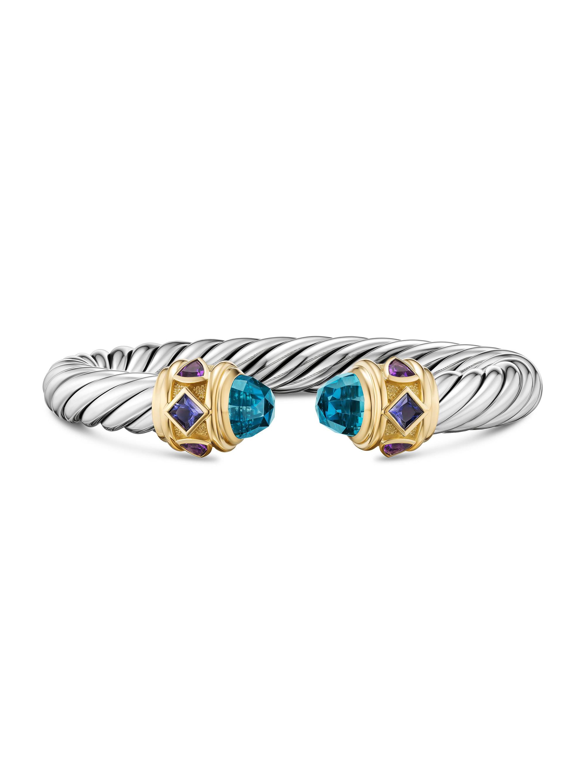 David Yurman Women's Renaissance Cable Flex Bracelet in Sterling Silver - Hampton Blue Topaz