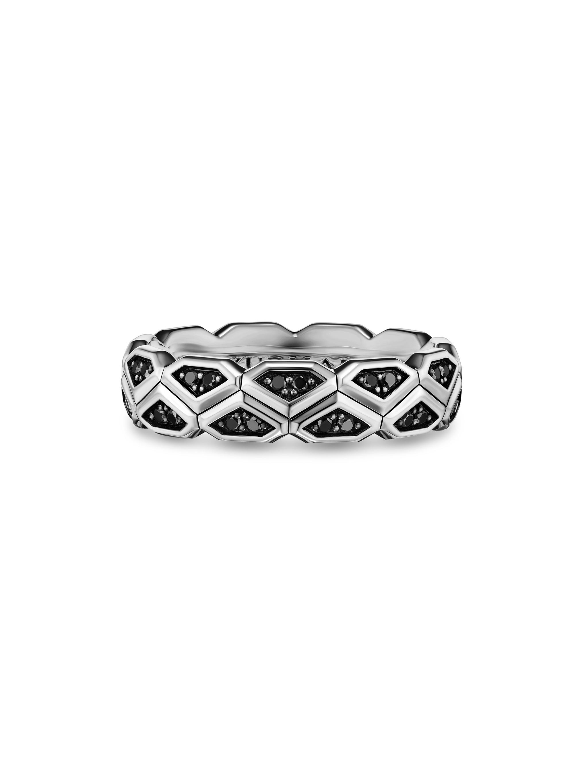 David Yurman Men's Hex Band Ring in Sterling Silver - Black Diamond - Men's Jewelry And Watches