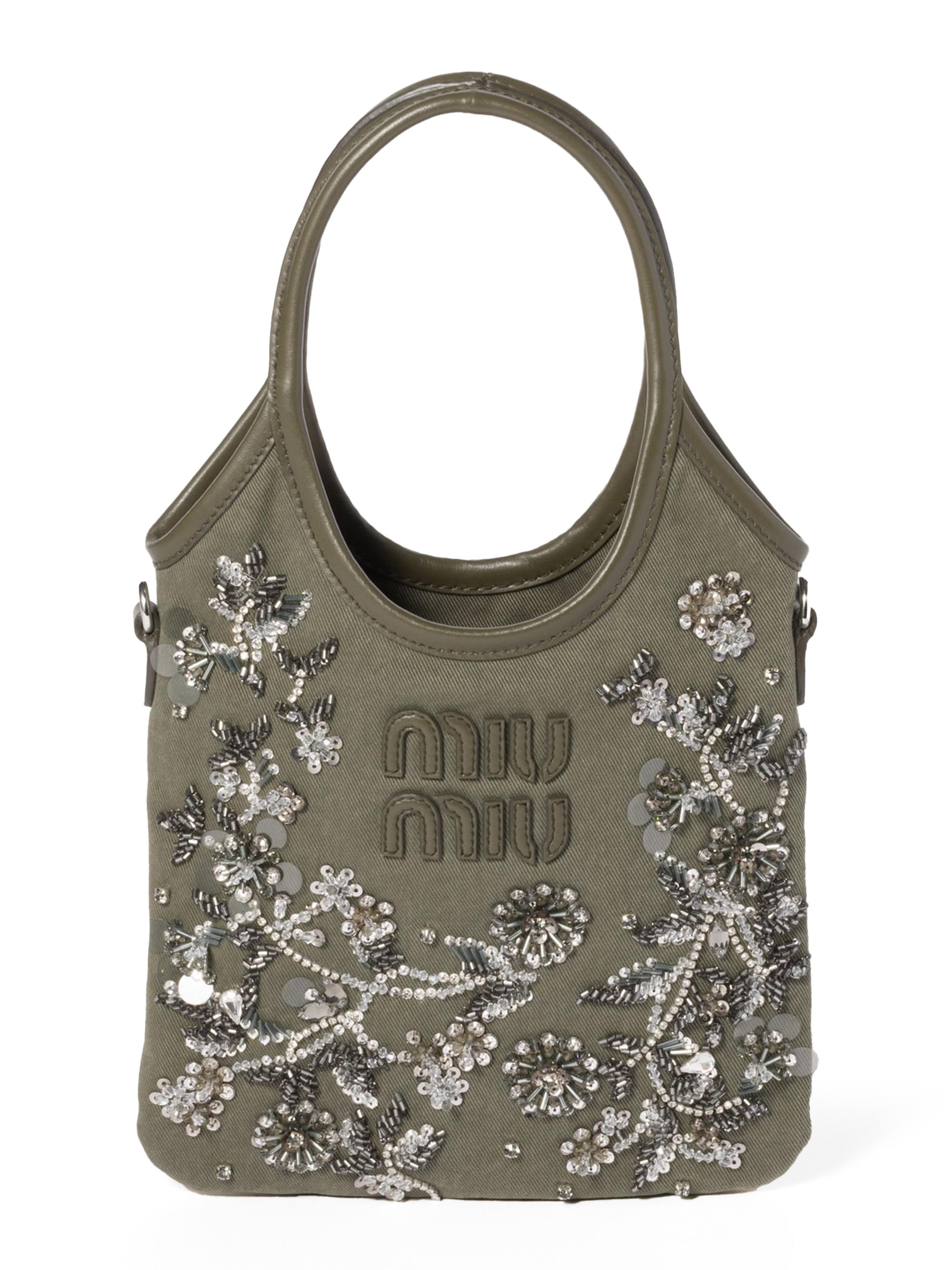 Miu Miu Women's Ivy Embroidered Gabardine Top Handle Bag - Green
