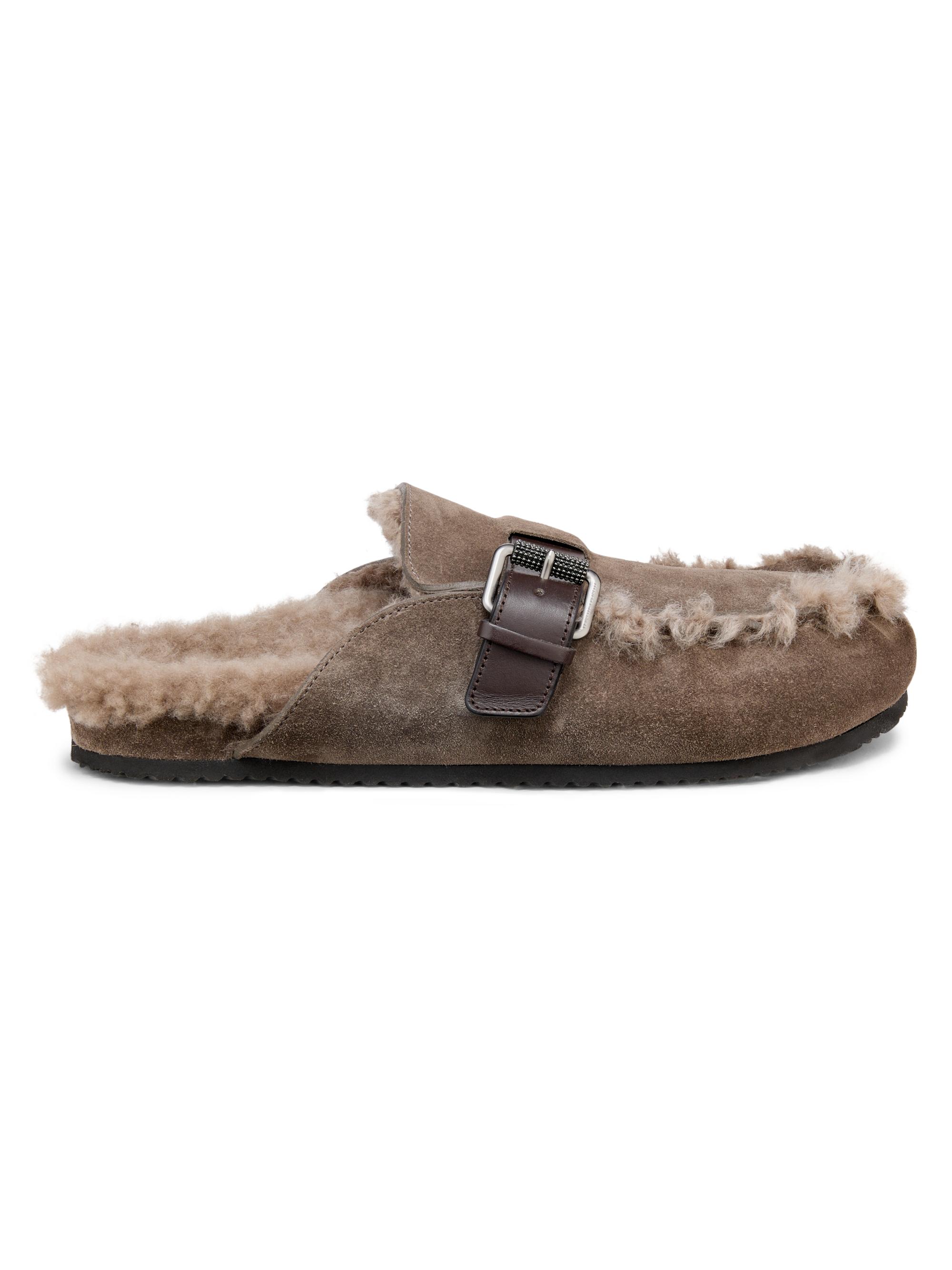 Brunello Cucinelli Women's Shearling-Lined Suede Mules - Brown