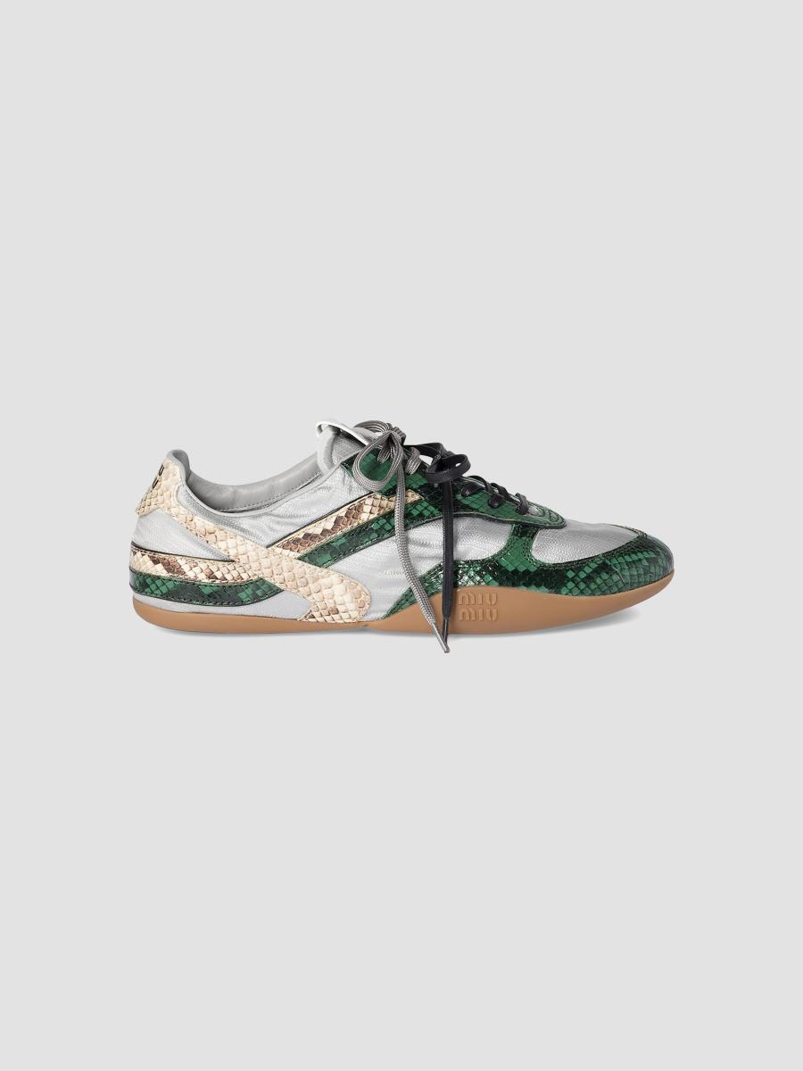 Miu Miu Gymnasium Technical Python-Print Leather Low-Top Sneakers