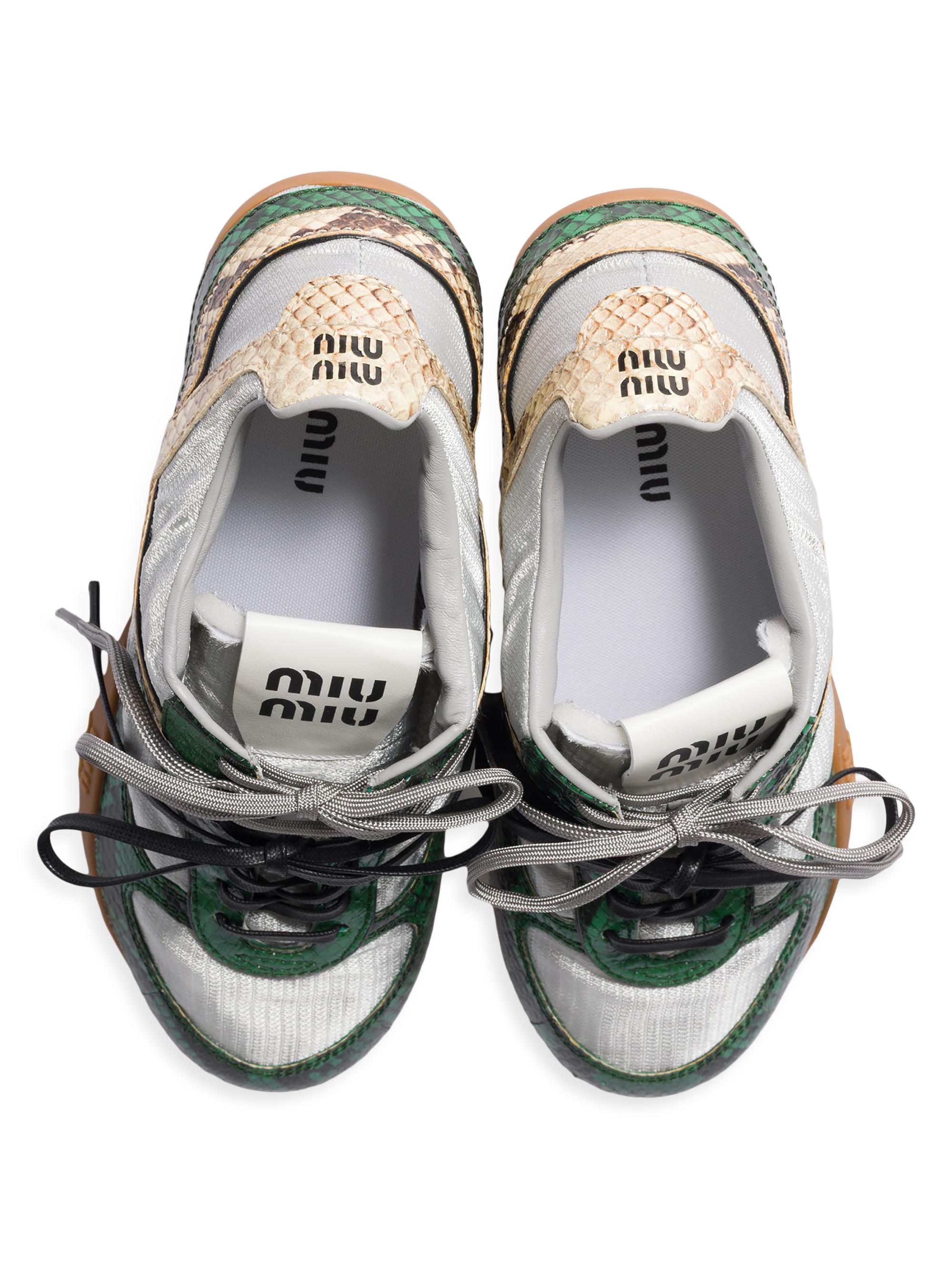 Gymnasium Technical Fabric and Python-Print Ayers Leather Sneakers